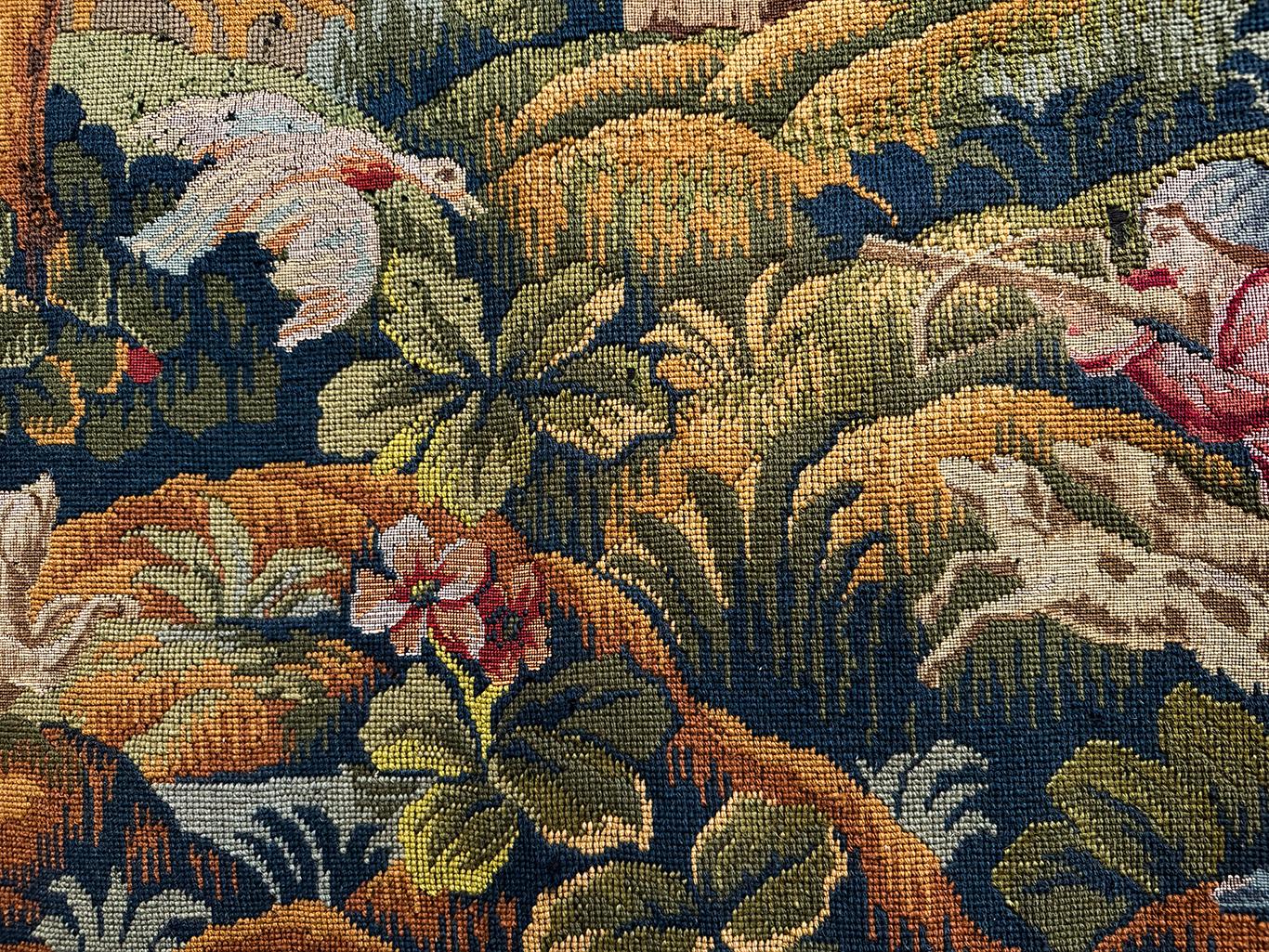 French Aubusson Style Tapestry Depicting a Hunting Scene (H 41 1/2 x W 59) For Sale 6