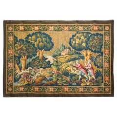 French Aubusson Style Tapestry Depicting a Hunting Scene (H 41 1/2 x W 59)