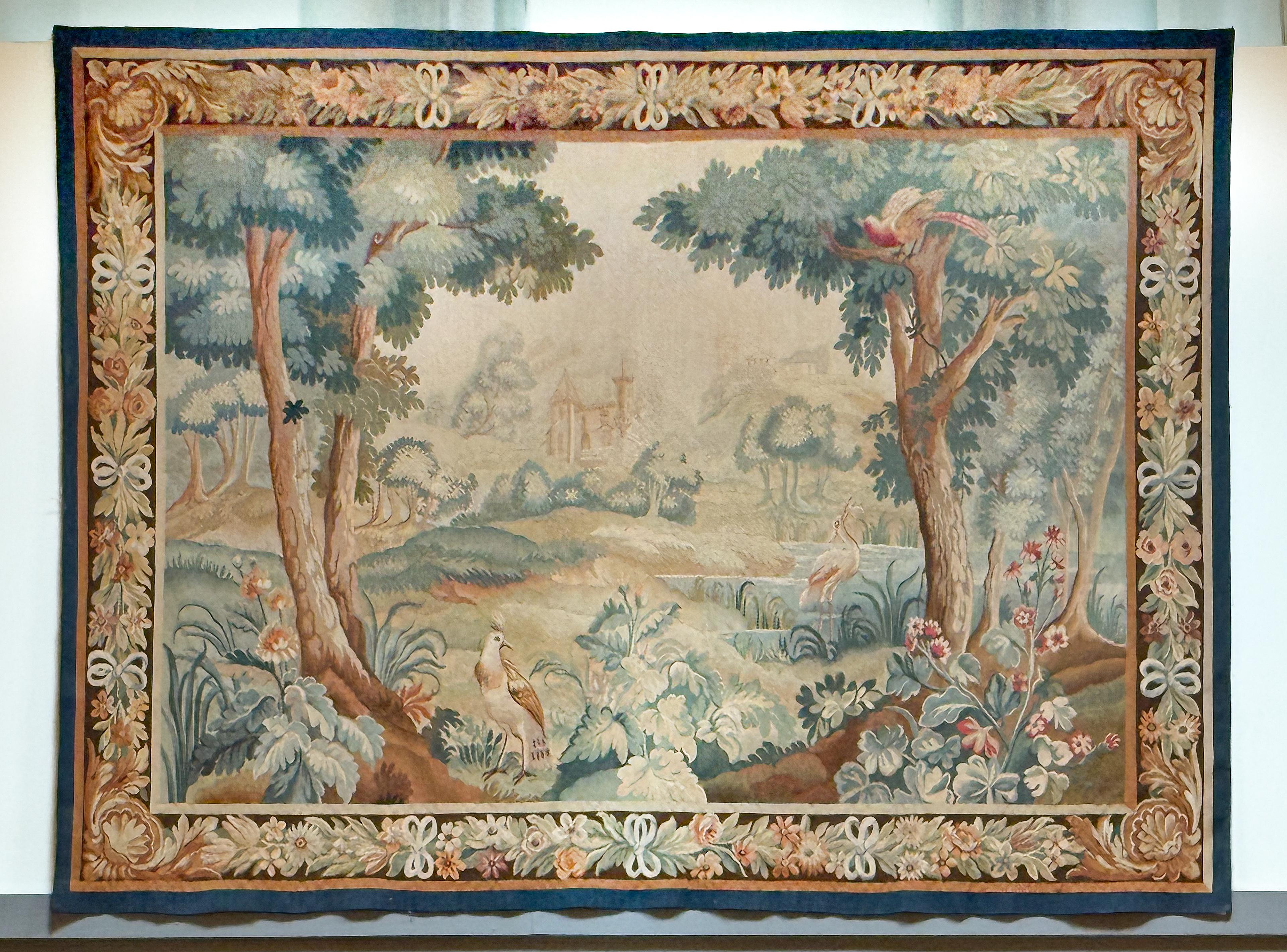 French Aubusson Style Tapestry Depicting a Lake and Woodland Scene (H 60 x W 79) In Good Condition For Sale In Austin, TX