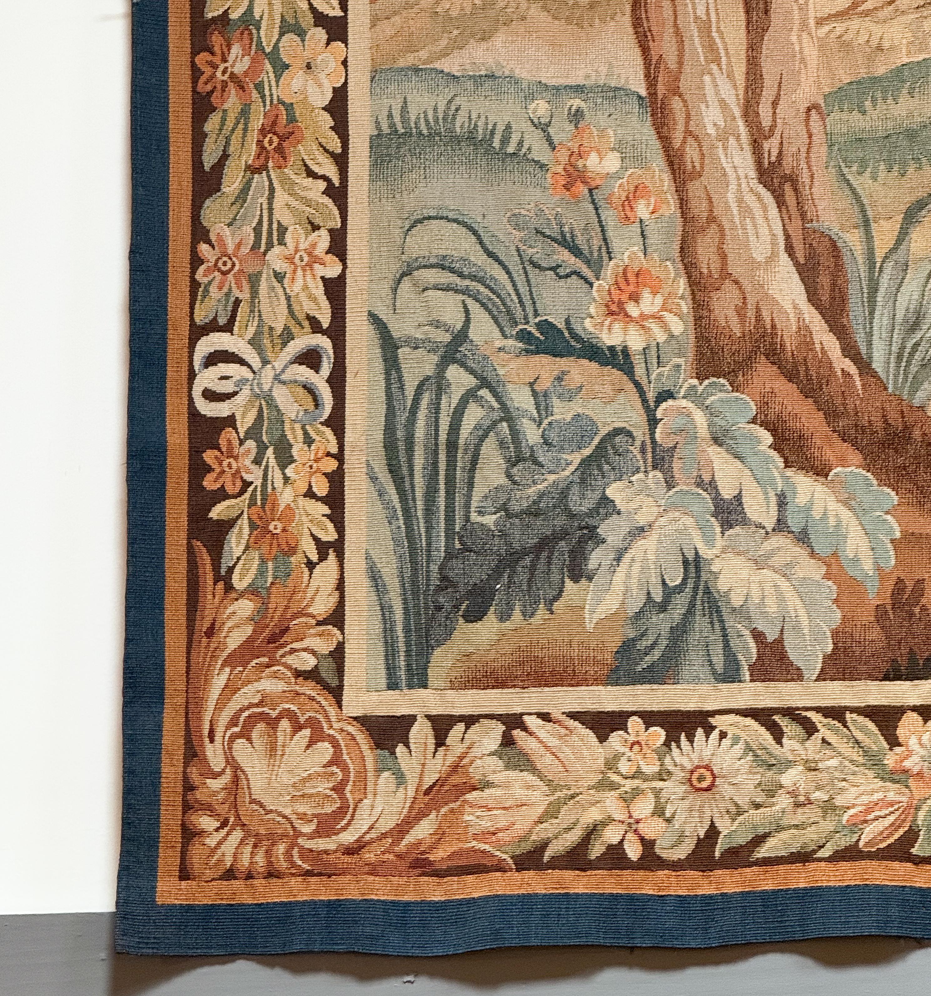 Fabric French Aubusson Style Tapestry Depicting a Lake and Woodland Scene (H 60 x W 79) For Sale