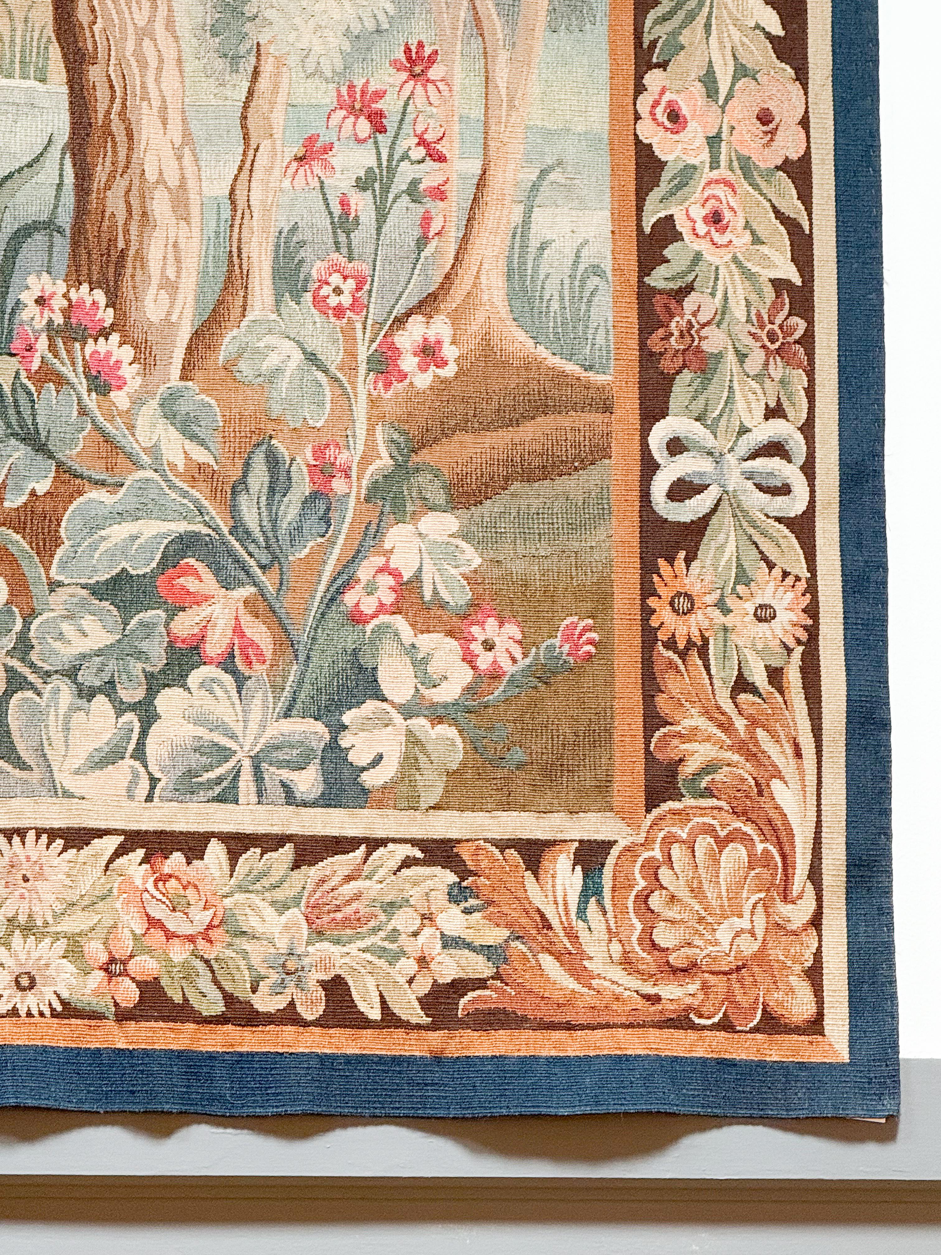 French Aubusson Style Tapestry Depicting a Lake and Woodland Scene (H 60 x W 79) For Sale 2