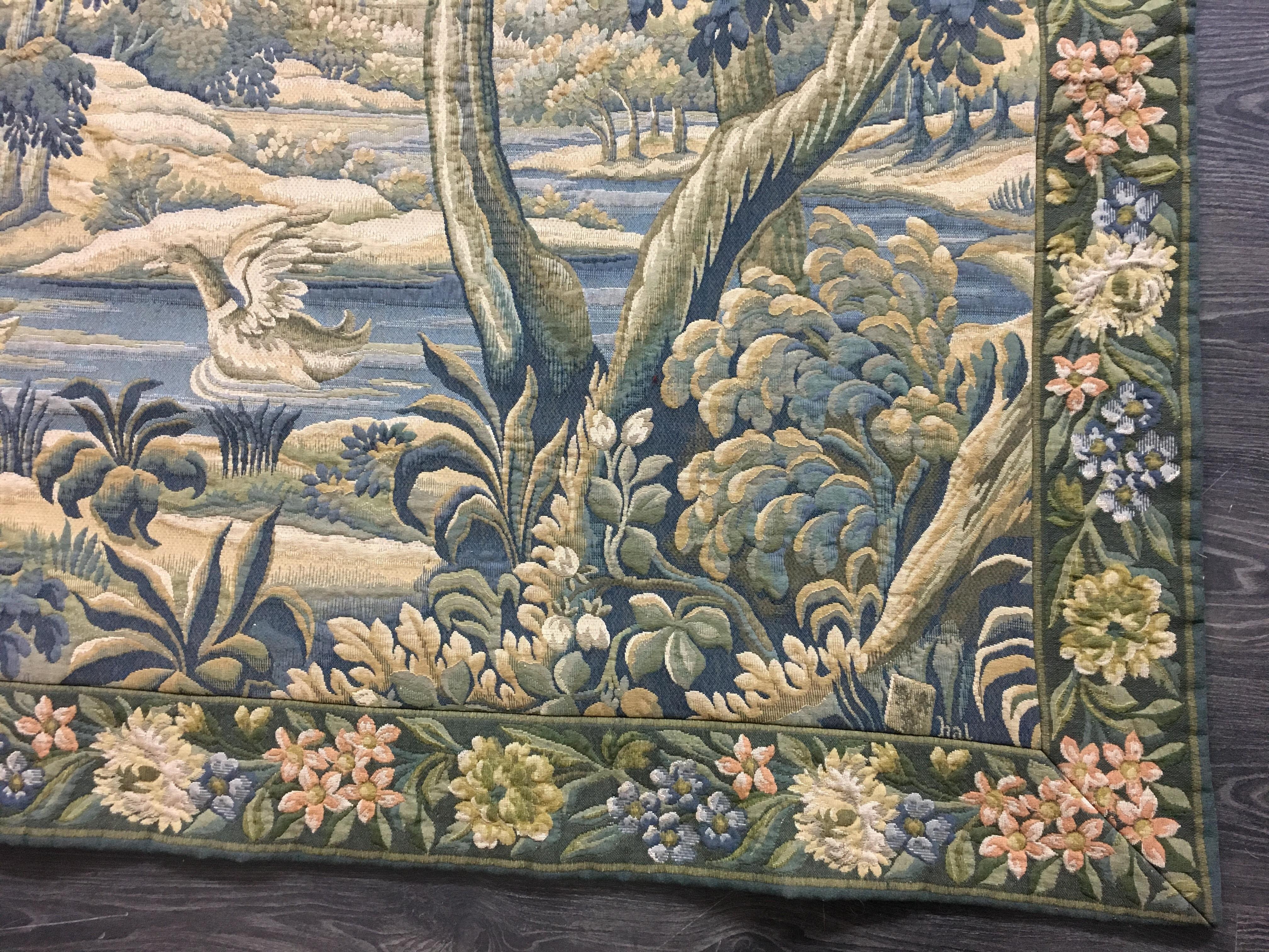 French Aubusson Style Verdure Tapestry with Rivers, Ducks, and Foliage 4