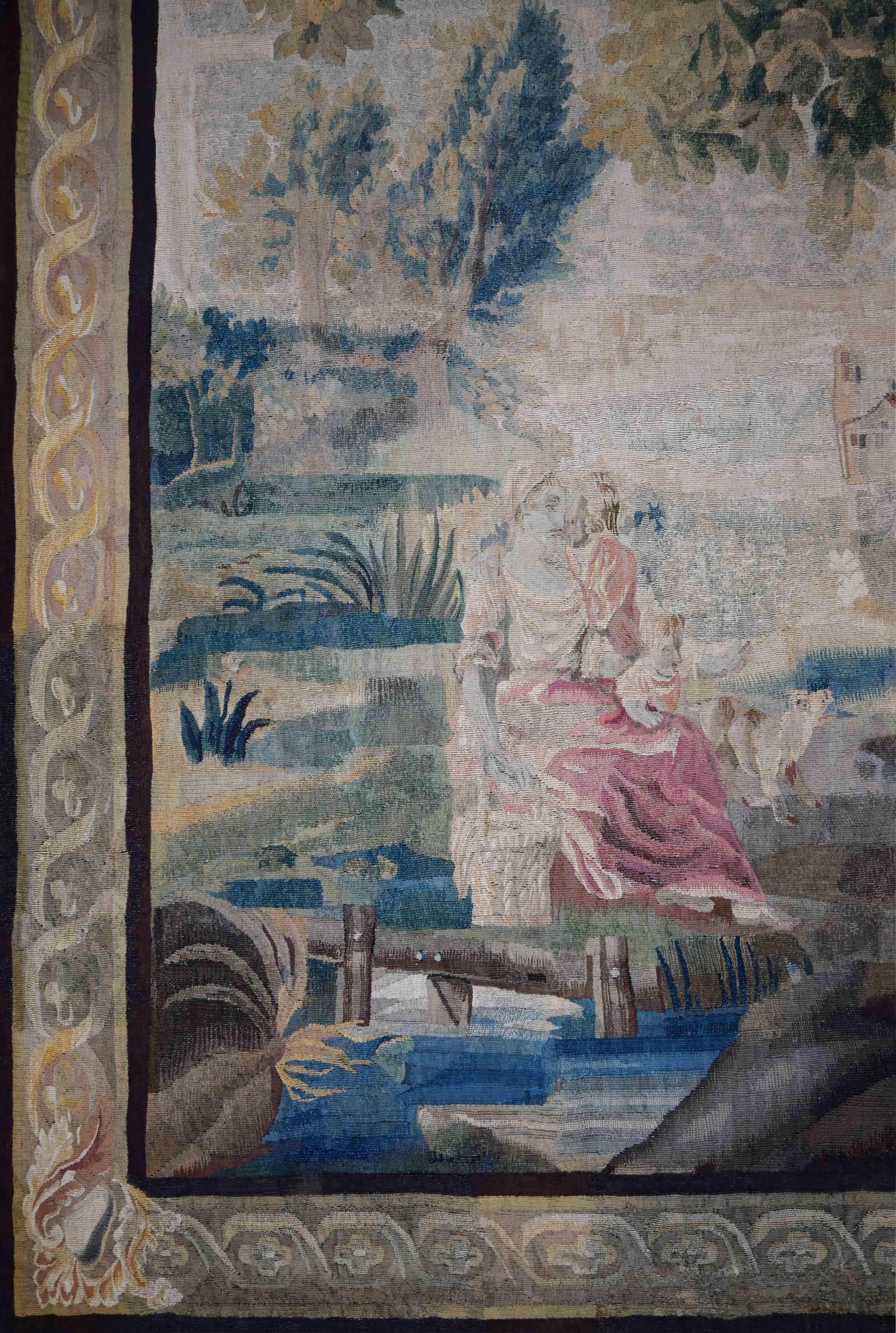 Provincial français Tapisserie française d'Aubusson 18ème siècle, Scène Gallant - 185lx220hcm - No 1538 en vente