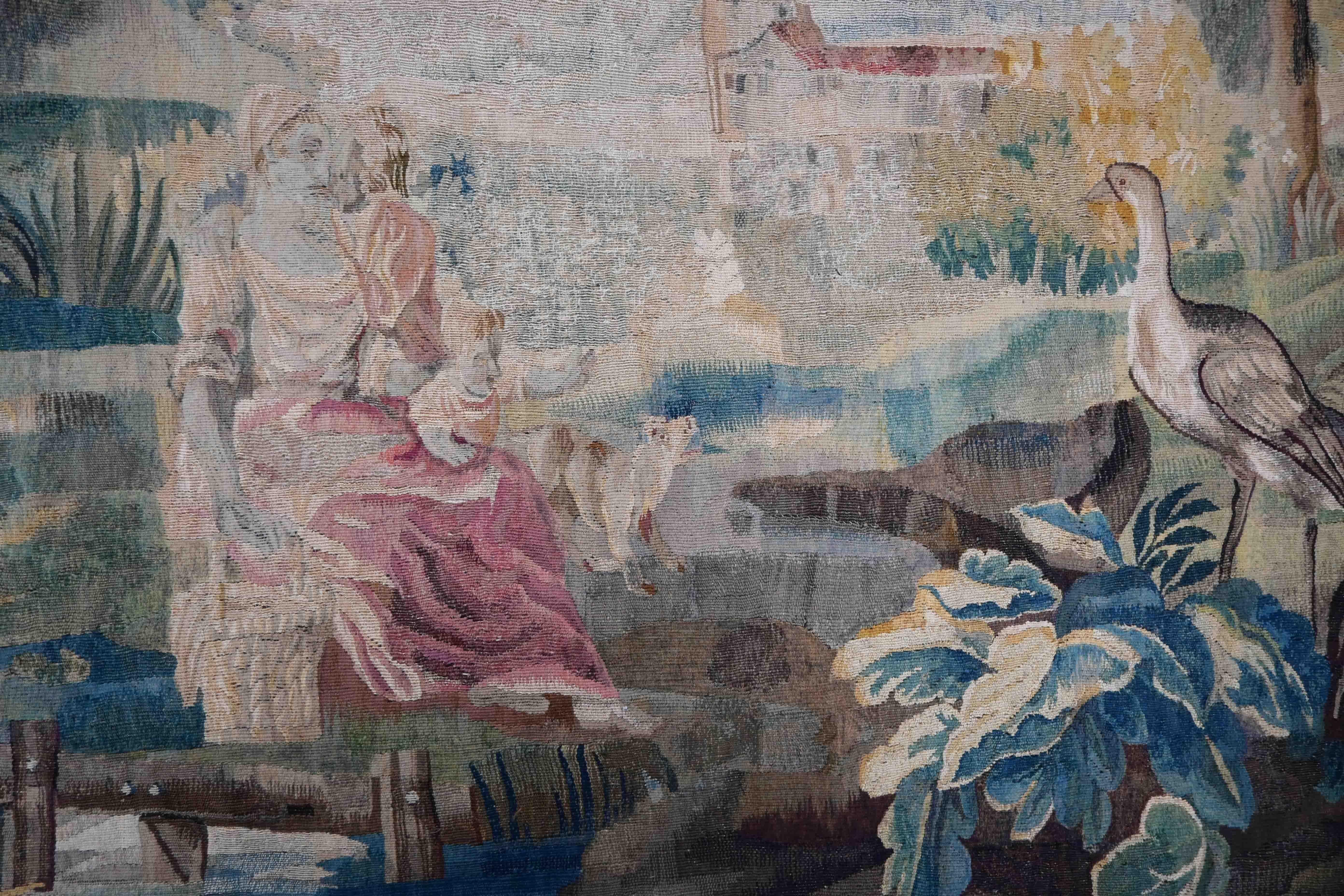Tapisserie française d'Aubusson 18ème siècle, Scène Gallant - 185lx220hcm - No 1538 Excellent état - En vente à Paris, FR