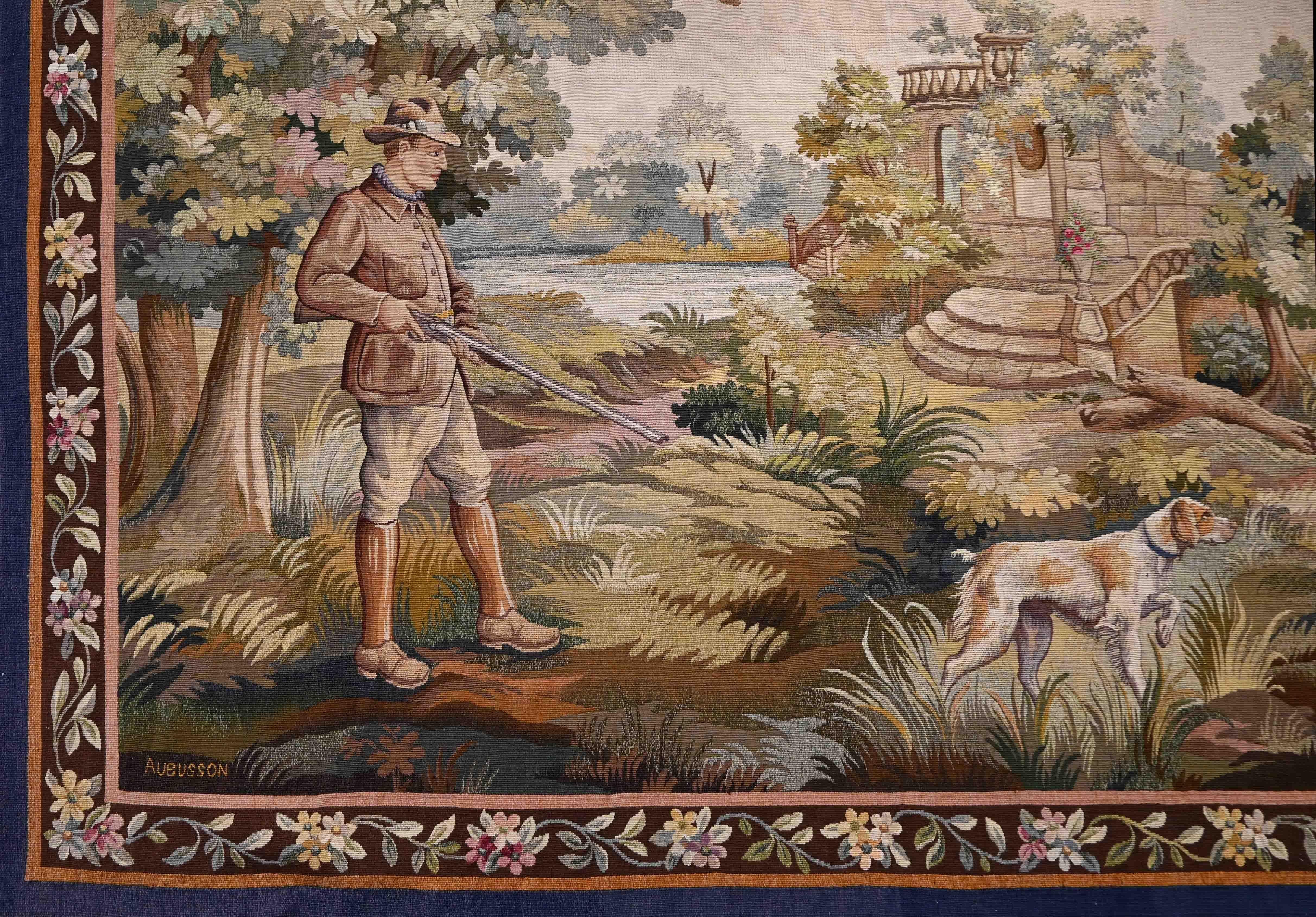 Französischer Aubusson-Teppich 19. Jahrhundert - Jagdszene - Nr. 1587 im Angebot 1