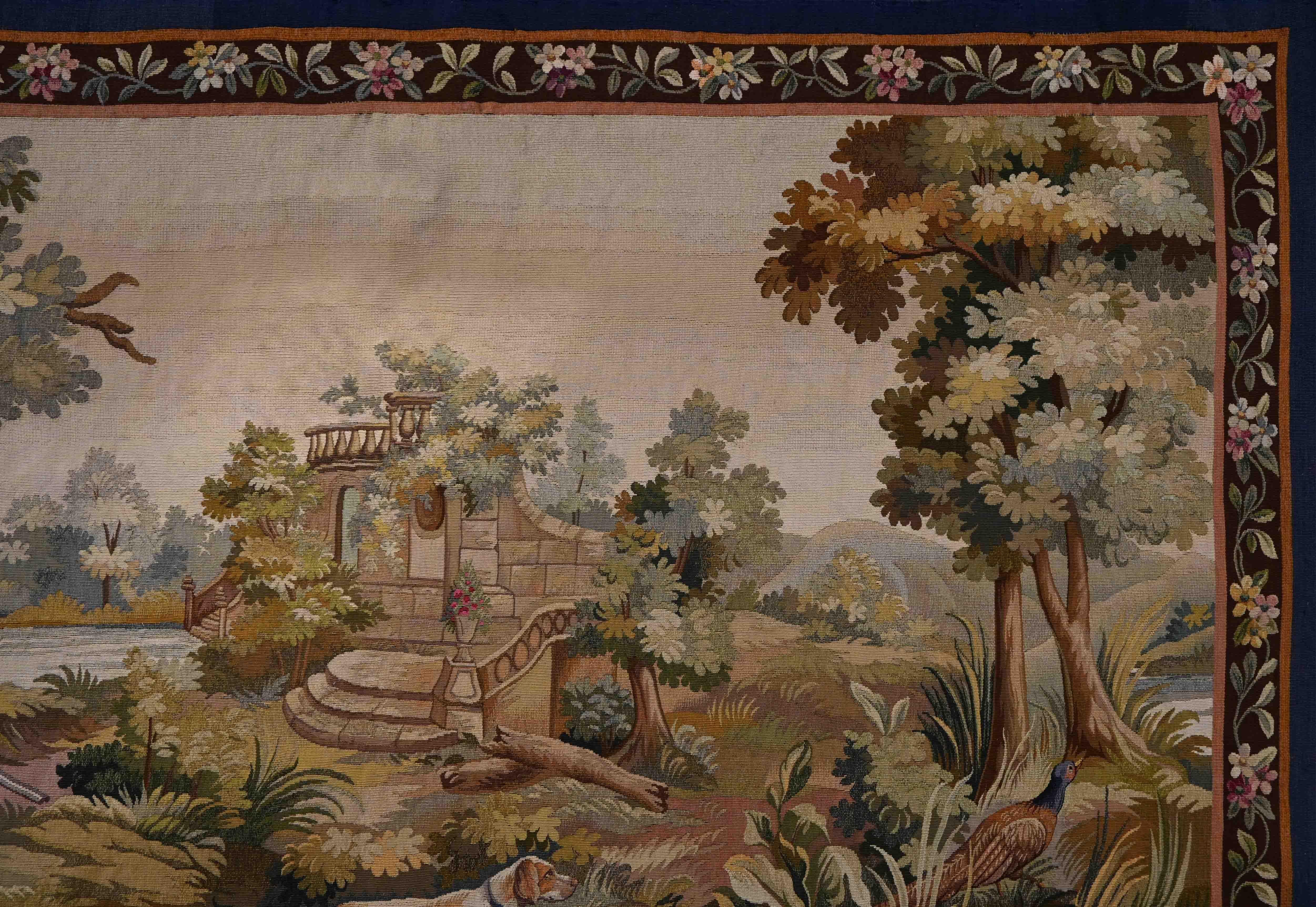 Französischer Aubusson-Teppich 19. Jahrhundert - Jagdszene - Nr. 1587 im Angebot 3