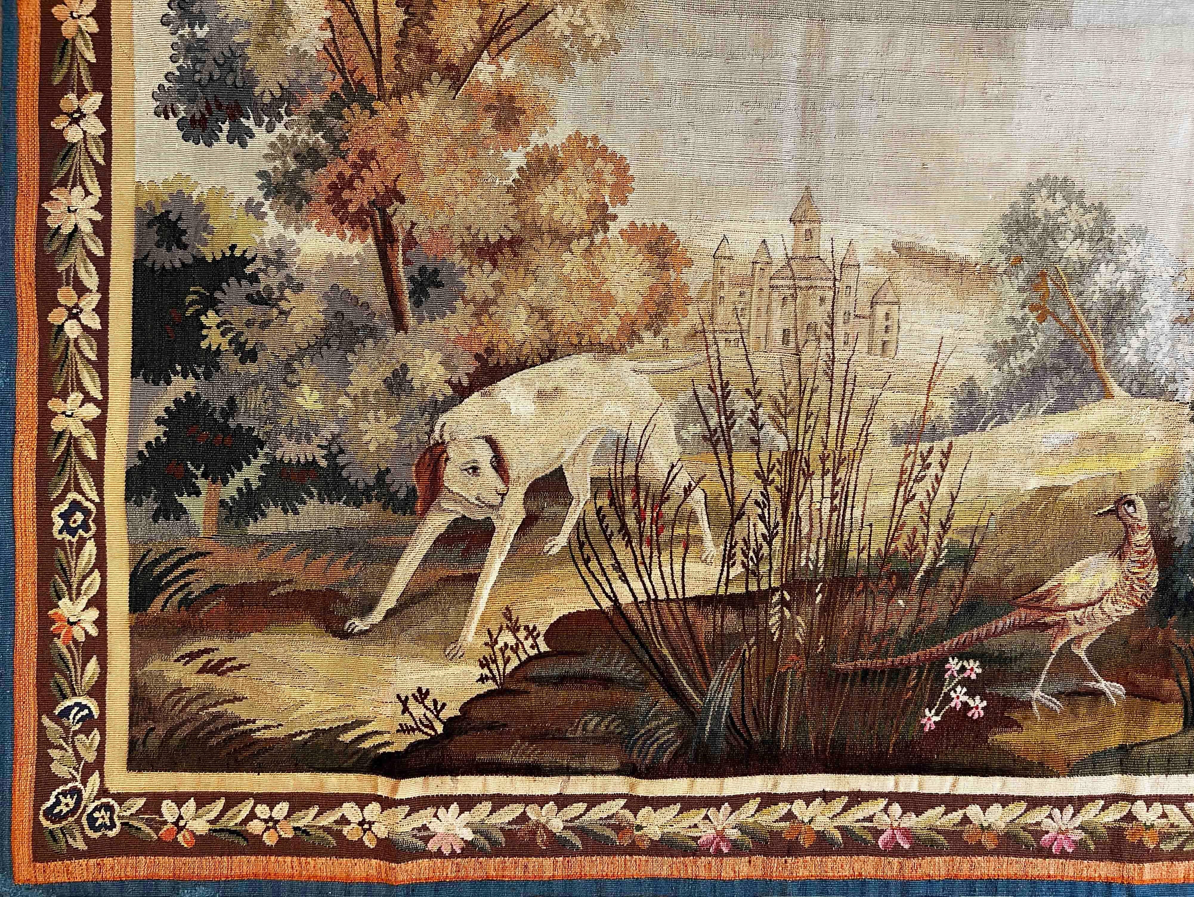 19th Century Aubusson wool and silk tapestry .The tapestry is ready to hang, with a ring backing or and a strip of hook-and-loop tape at the top end, which can be connected to the opposite side of the hook provided. and adhesive tape (Velcro), which