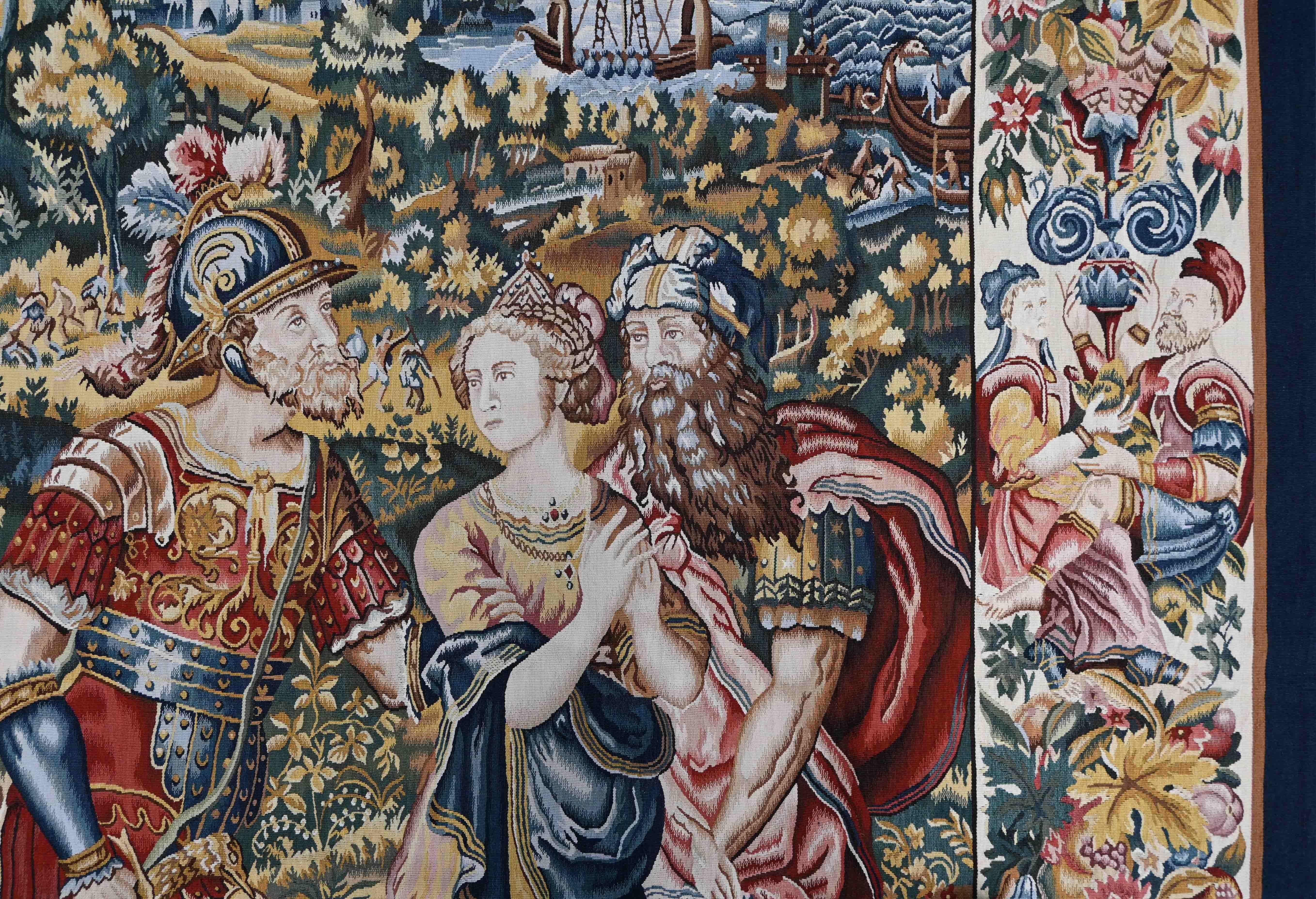 Nr. 1605 - Aubusson-Wandteppich des späten 19. Jahrhunderts - Die Entführung der Helena durch Paris - 240cm H x 173cm B

Dieser prächtige Wandteppich wurde von unseren Experten in unserer Werkstatt gründlich gereinigt und genauestens überprüft.