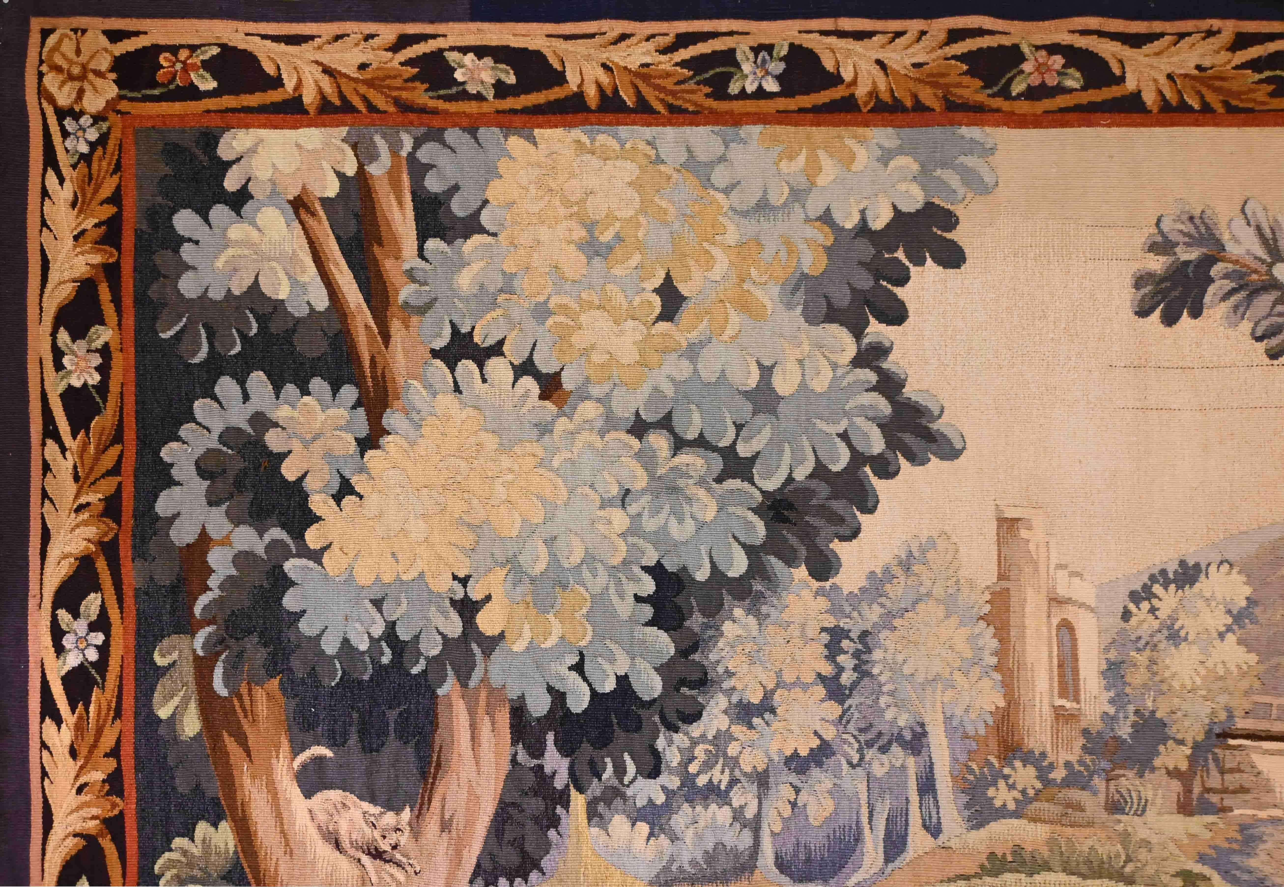 Französisch Aubusson Wandteppich 19. - Champetre-Szene - L 1m90 X H 1m55 - N° 1417 im Angebot 4