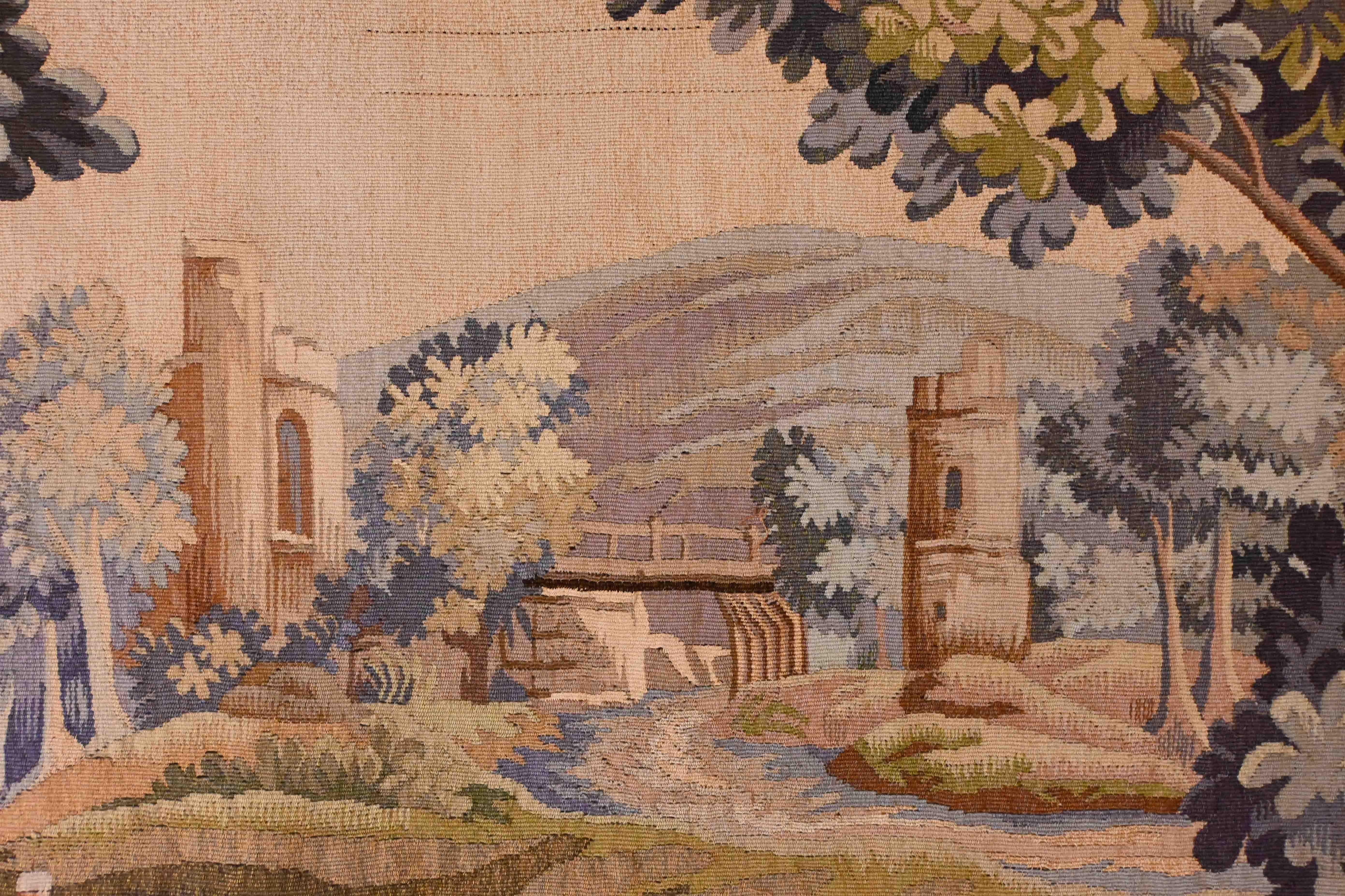 Französisch Aubusson Wandteppich 19. - Champetre-Szene - L 1m90 X H 1m55 - N° 1417 (Wolle) im Angebot