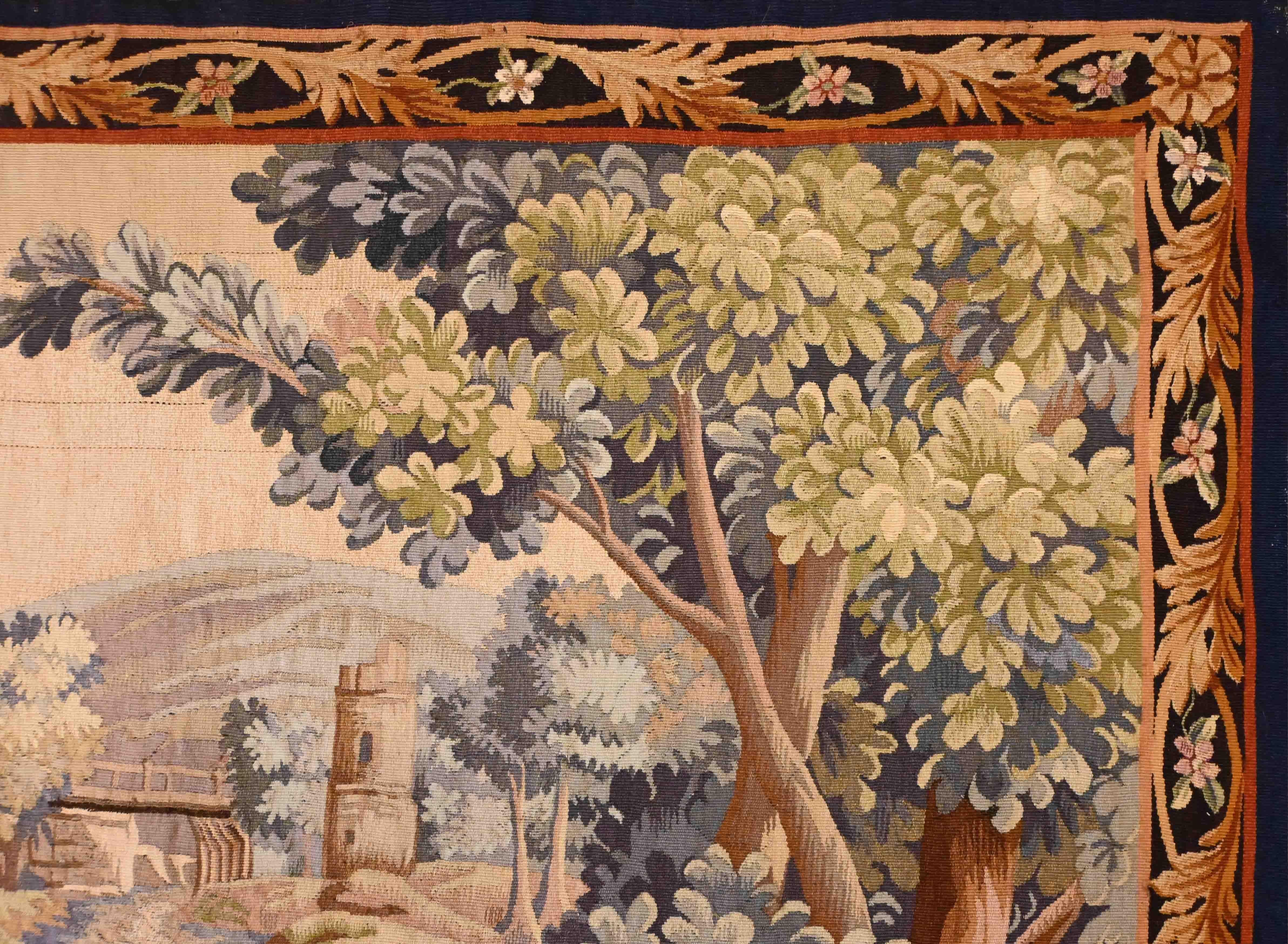 Französisch Aubusson Wandteppich 19. - Champetre-Szene - L 1m90 X H 1m55 - N° 1417 im Angebot 3