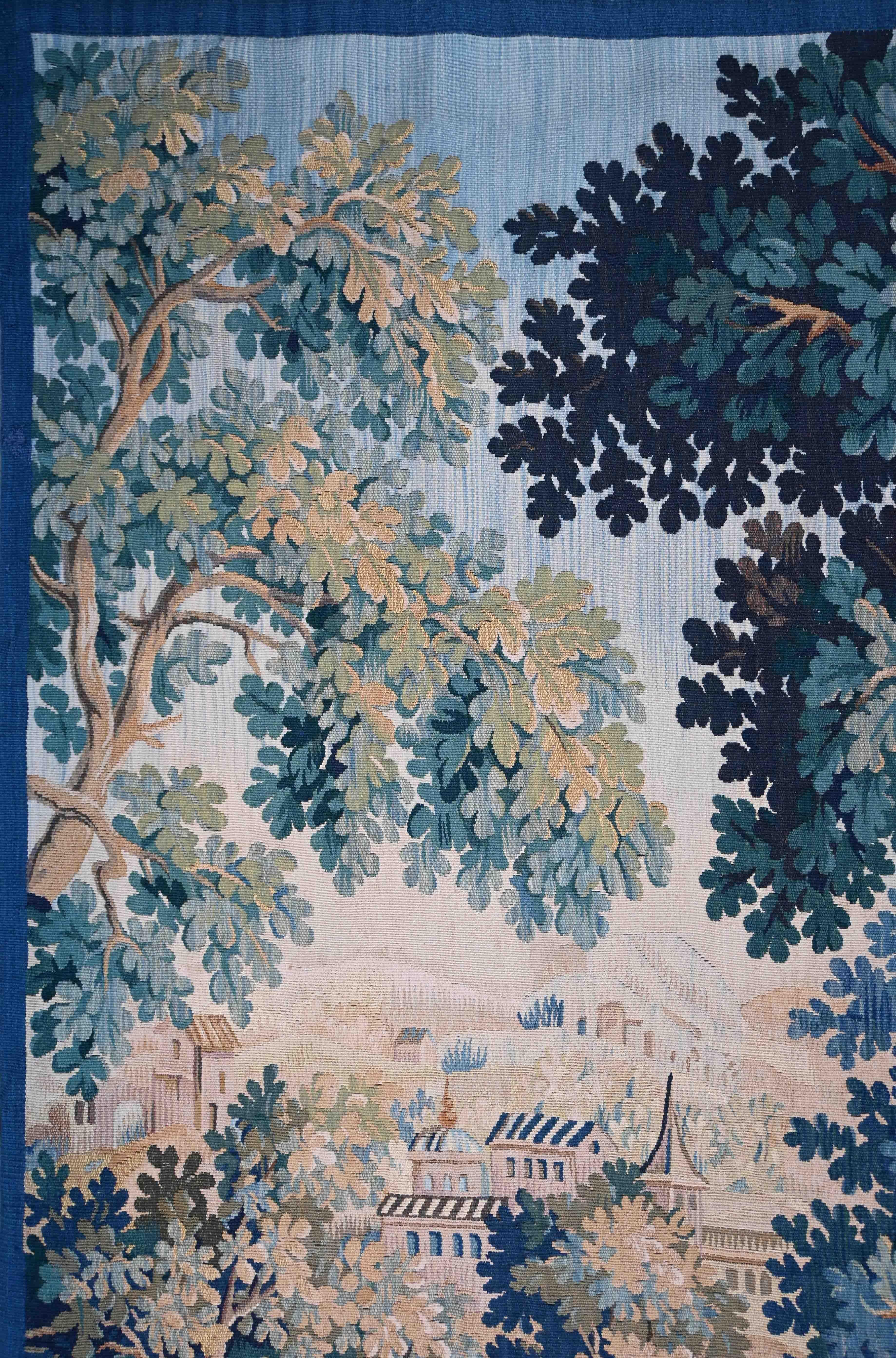 Französischer Aubusson-Wandteppich Grünes 19. Jahrhundert - 1m92x1m50 - Nr. 1365 (Handgewebt) im Angebot