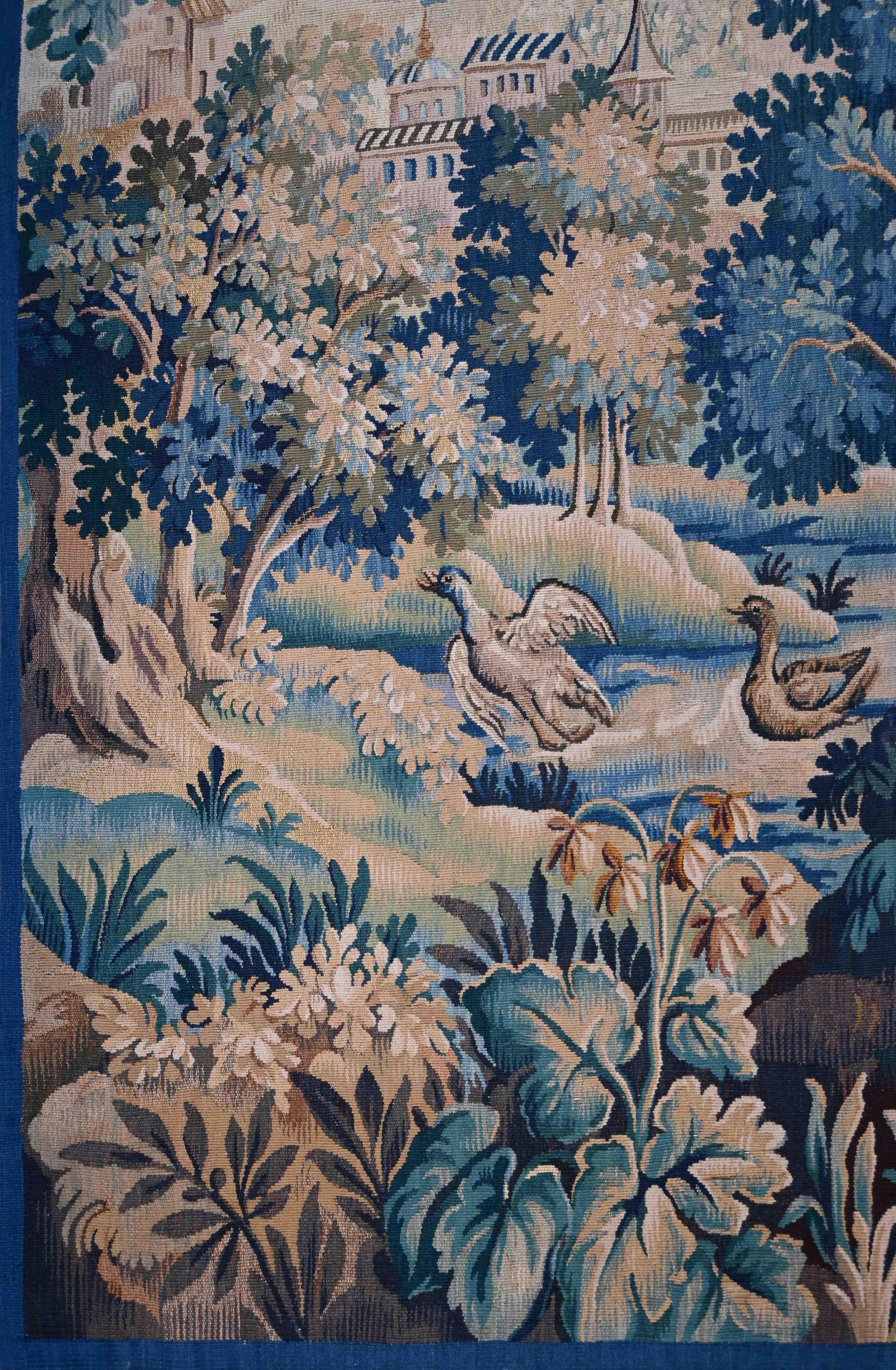 Französischer Aubusson-Wandteppich Grünes 19. Jahrhundert - 1m92x1m50 - Nr. 1365 im Zustand „Hervorragend“ im Angebot in Paris, FR