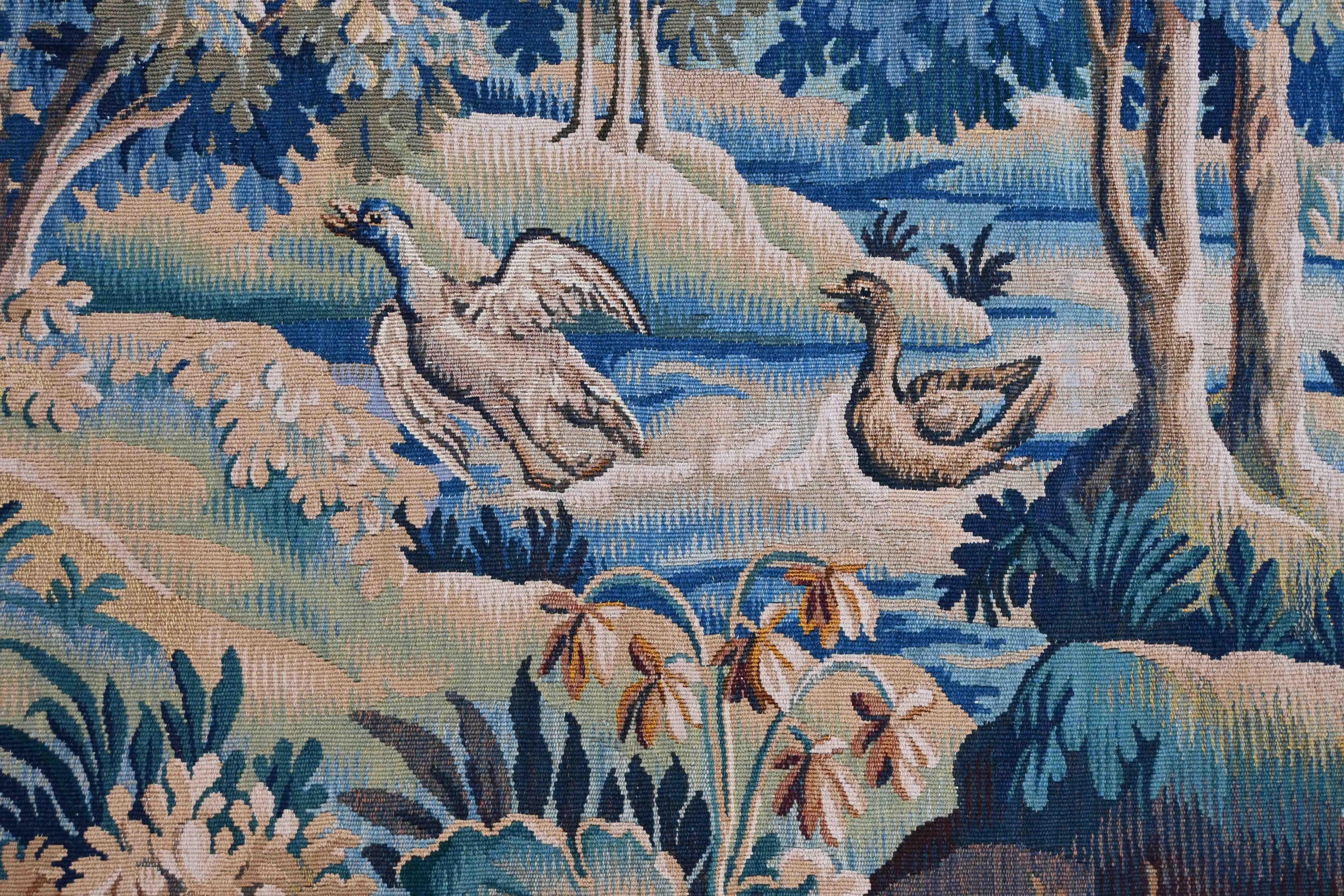 Französischer Aubusson-Wandteppich Grünes 19. Jahrhundert - 1m92x1m50 - Nr. 1365 im Angebot 1