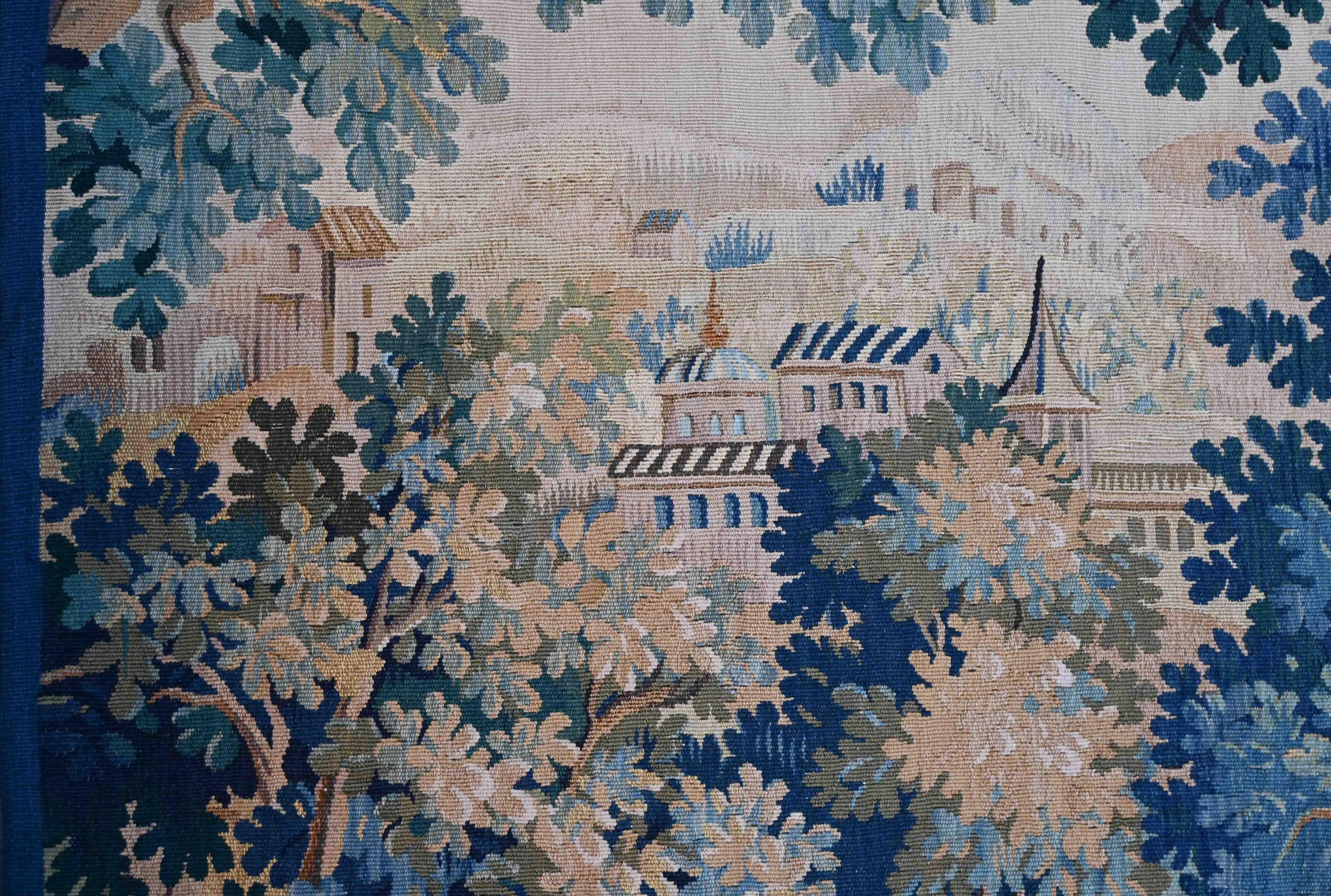 Französischer Aubusson-Wandteppich Grünes 19. Jahrhundert - 1m92x1m50 - Nr. 1365 im Angebot 2