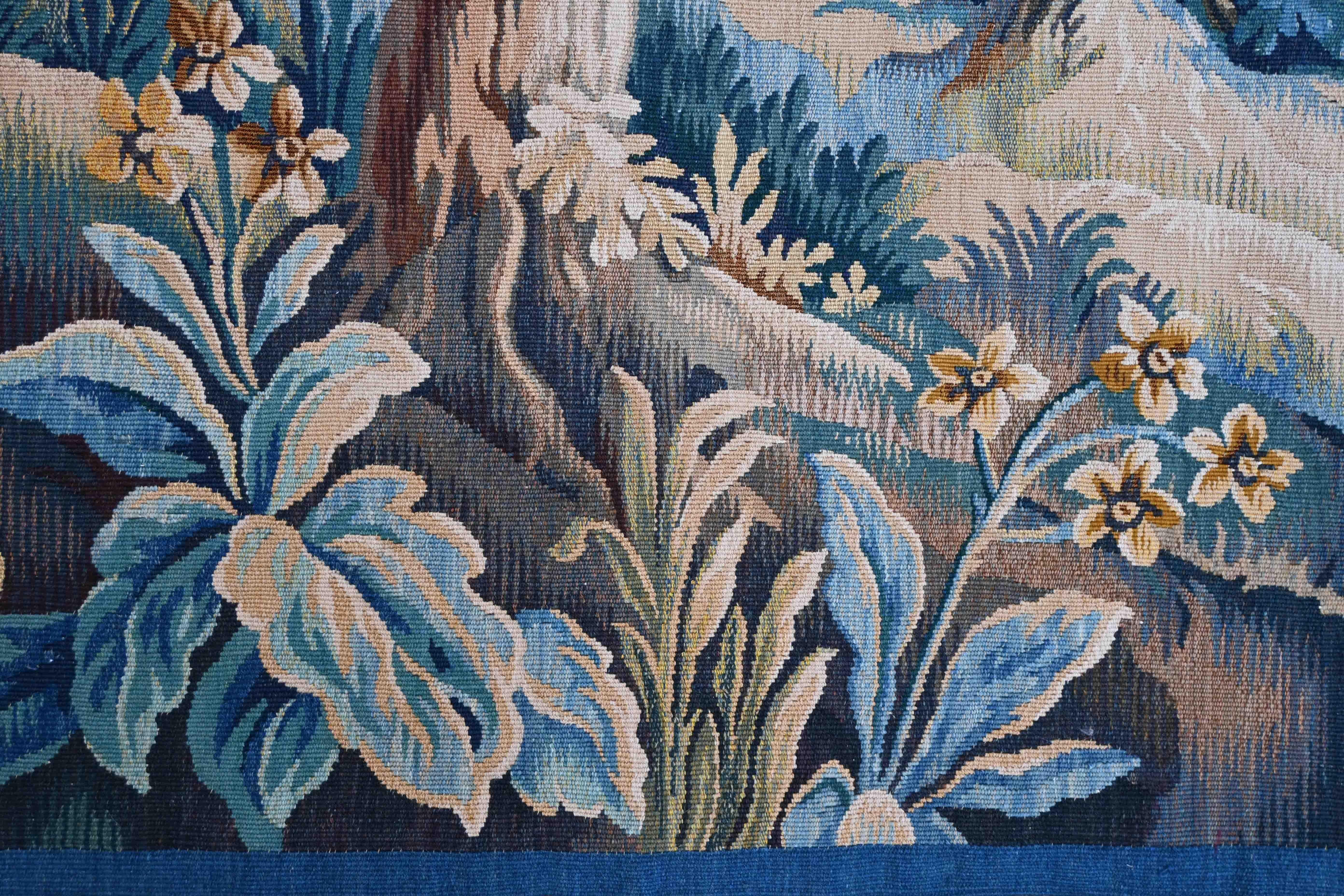 Französischer Aubusson-Wandteppich Grünes 19. Jahrhundert - 1m92x1m50 - Nr. 1365 im Angebot 3