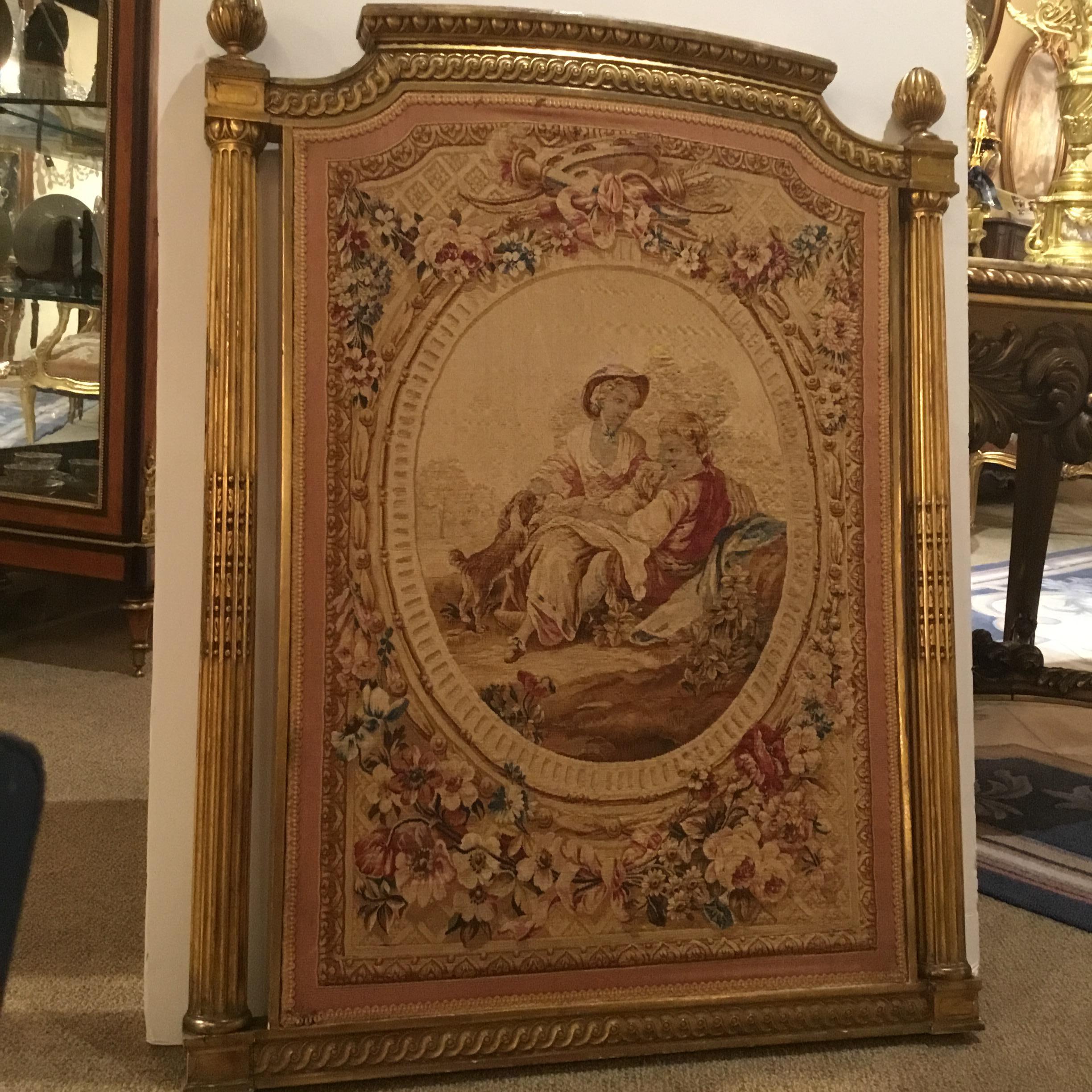 French Aubusson Tapestry in Giltwood Frame, 19th Century, with Garden Scene For Sale 6