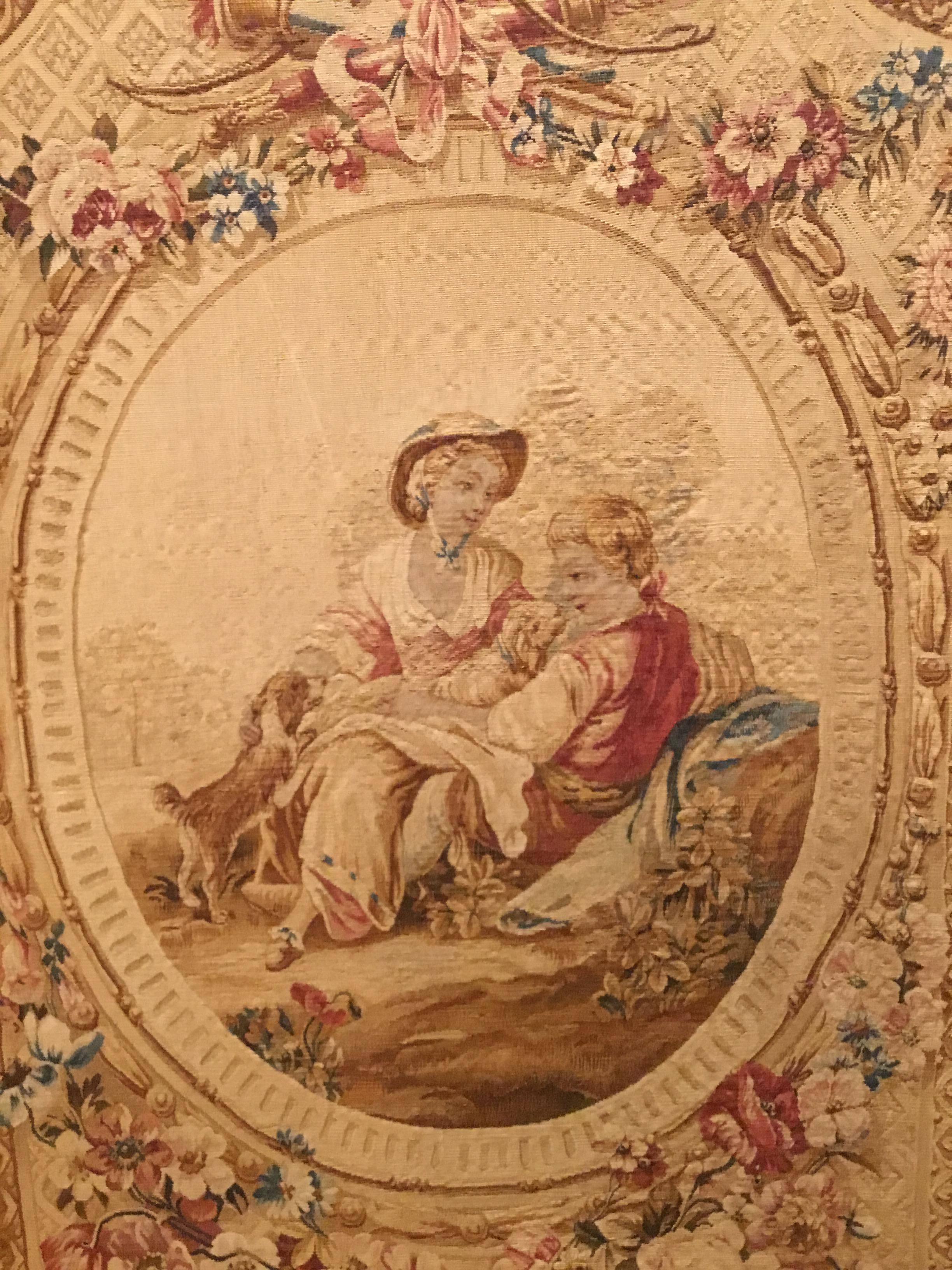 French Aubusson Tapestry in Giltwood Frame, 19th Century, with Garden Scene In Good Condition For Sale In Houston, TX