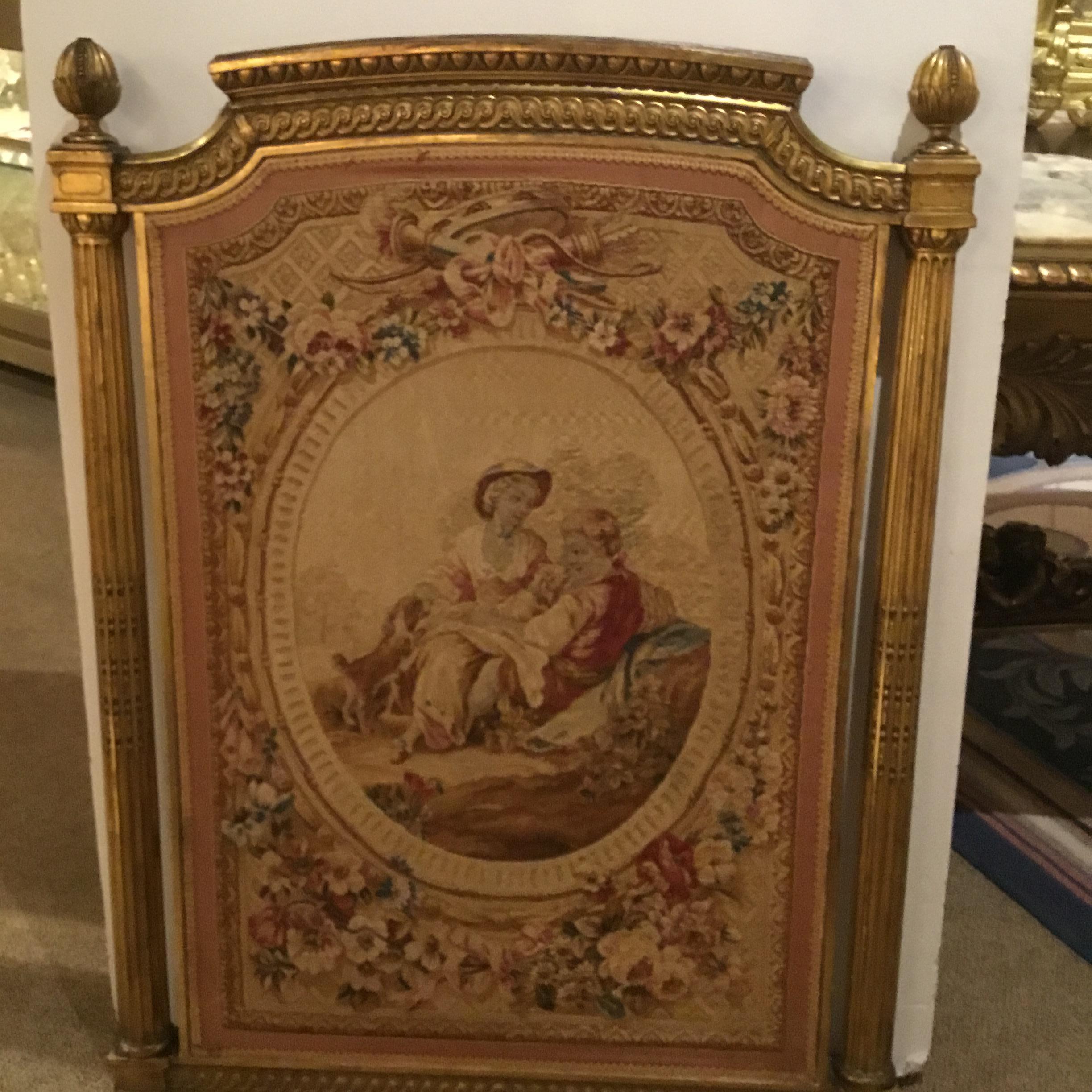 Wool French Aubusson Tapestry in Giltwood Frame, 19th Century, with Garden Scene For Sale