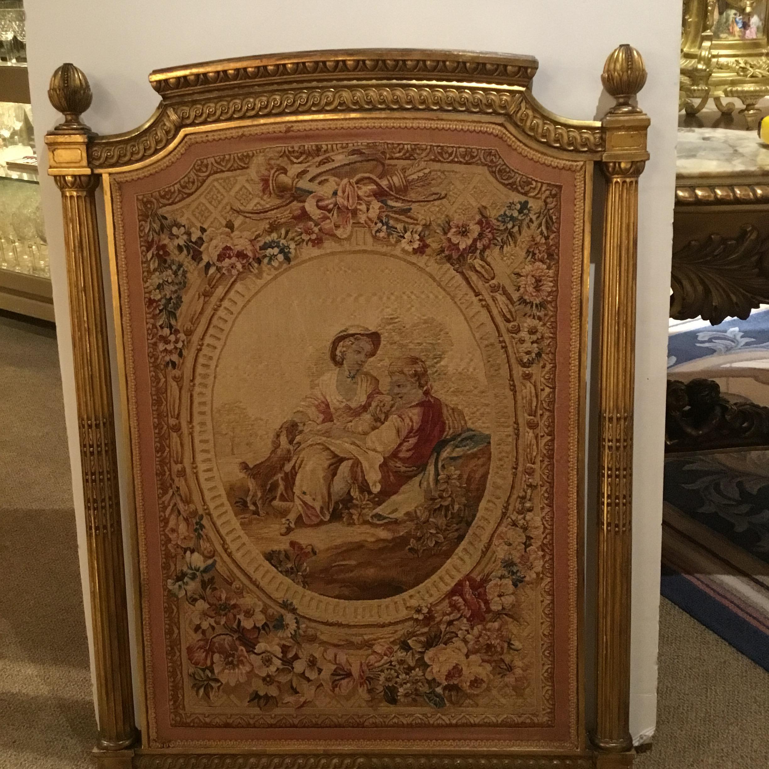 French Aubusson Tapestry in Giltwood Frame, 19th Century, with Garden Scene For Sale 1