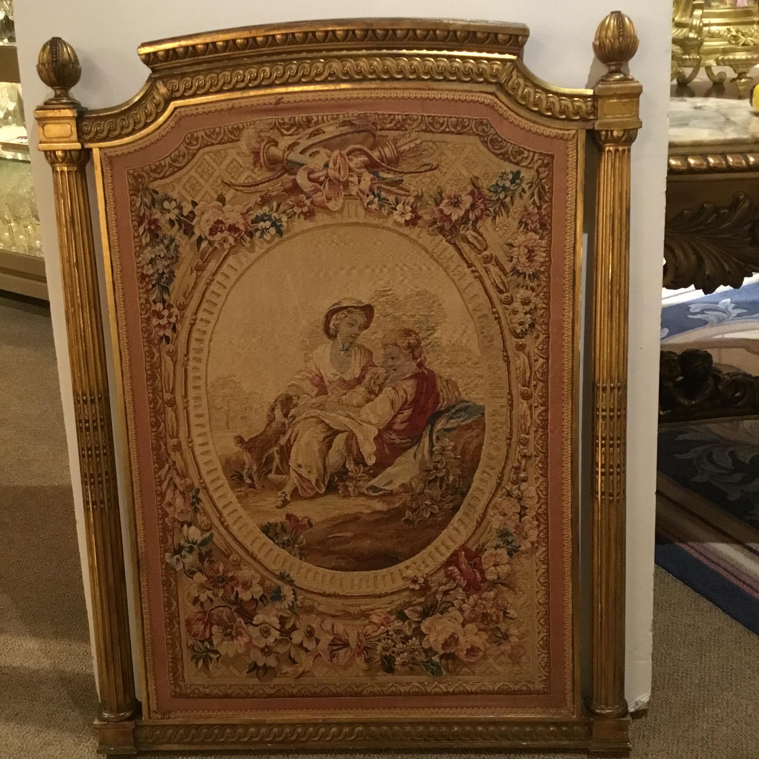 French Aubusson Tapestry in Giltwood Frame, 19th Century, with Garden Scene For Sale 2