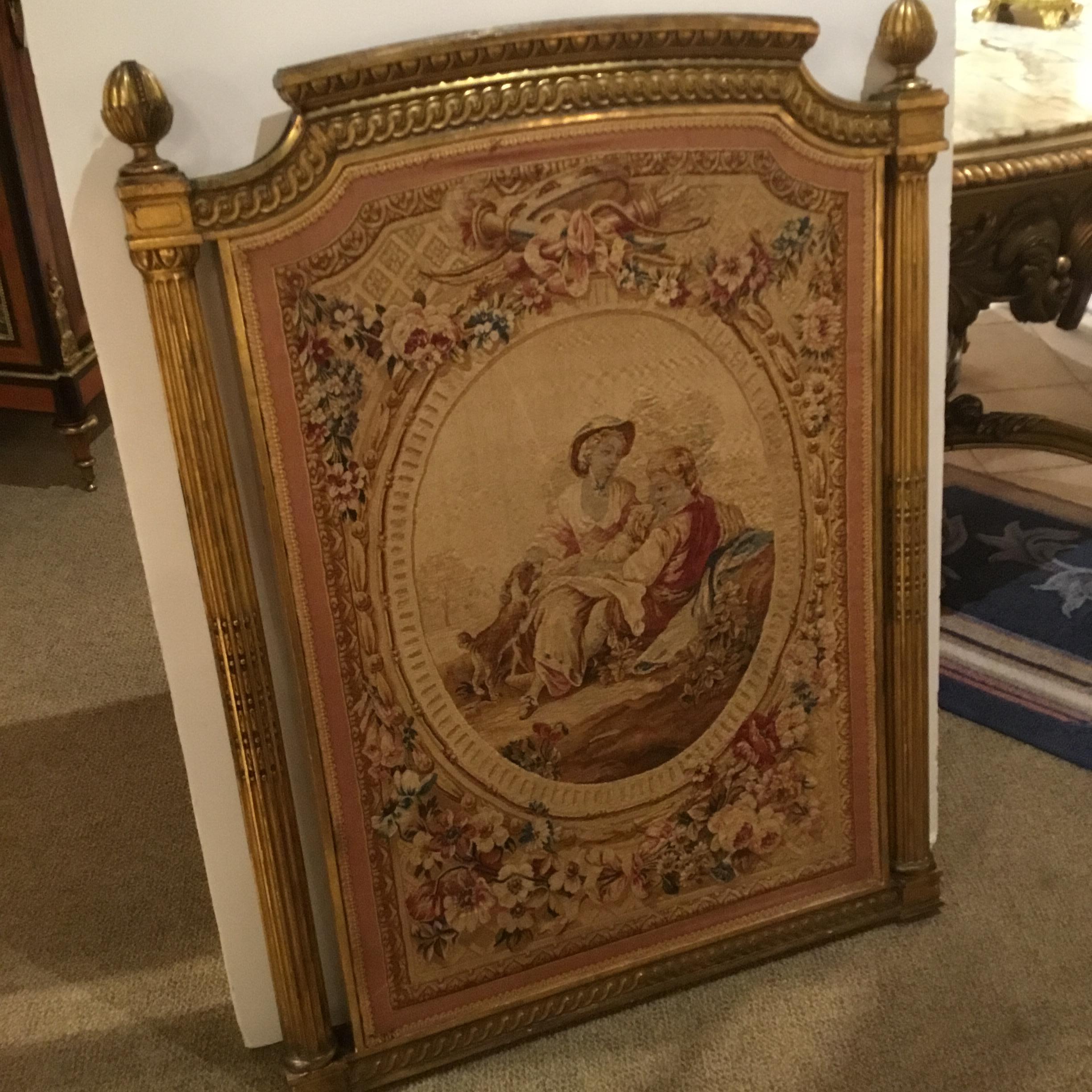 French Aubusson Tapestry in Giltwood Frame, 19th Century, with Garden Scene For Sale 5
