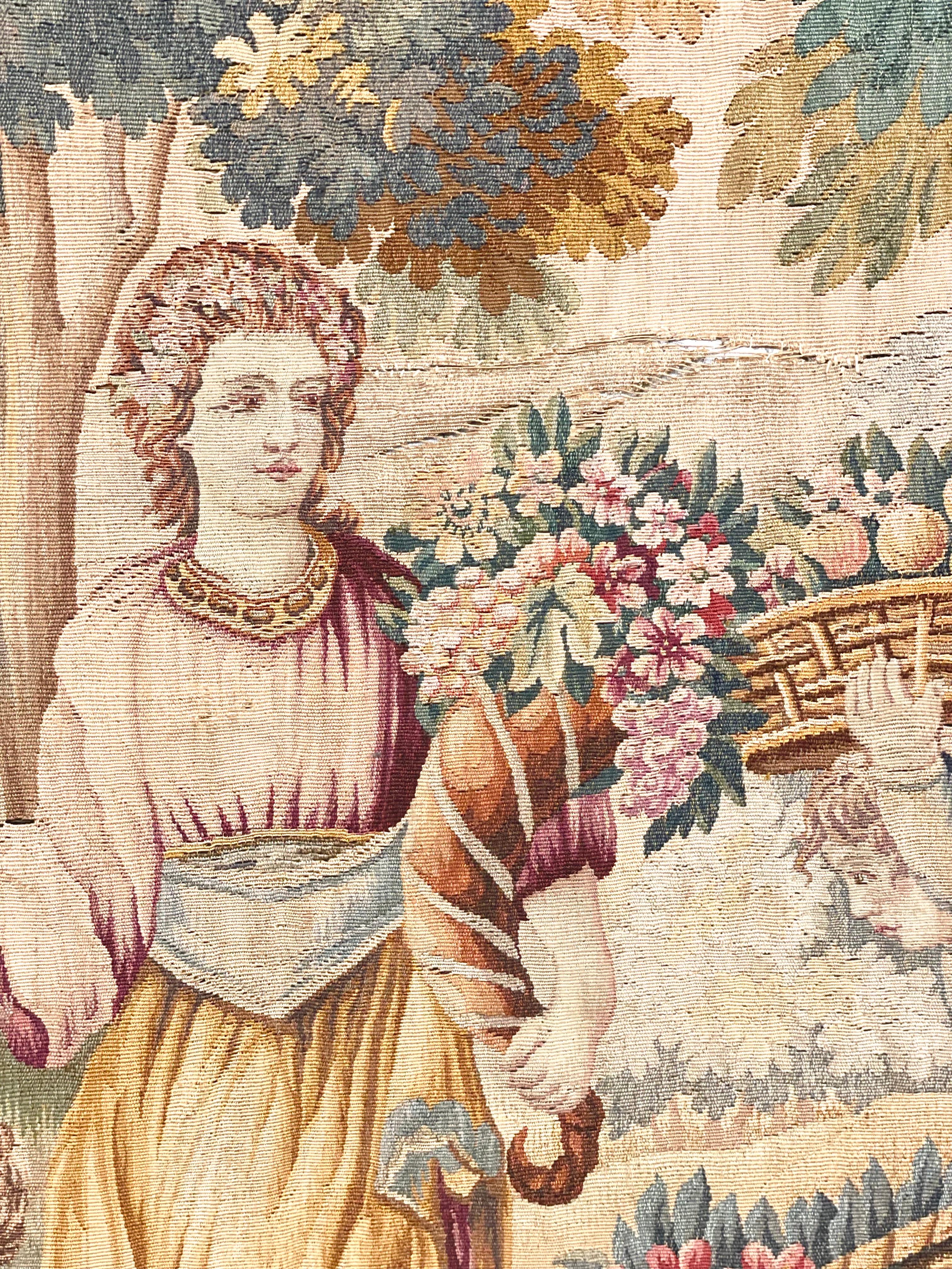 Louis XVI French Aubusson Tapestry, 'Lady and Children Picking Up Fruits' For Sale