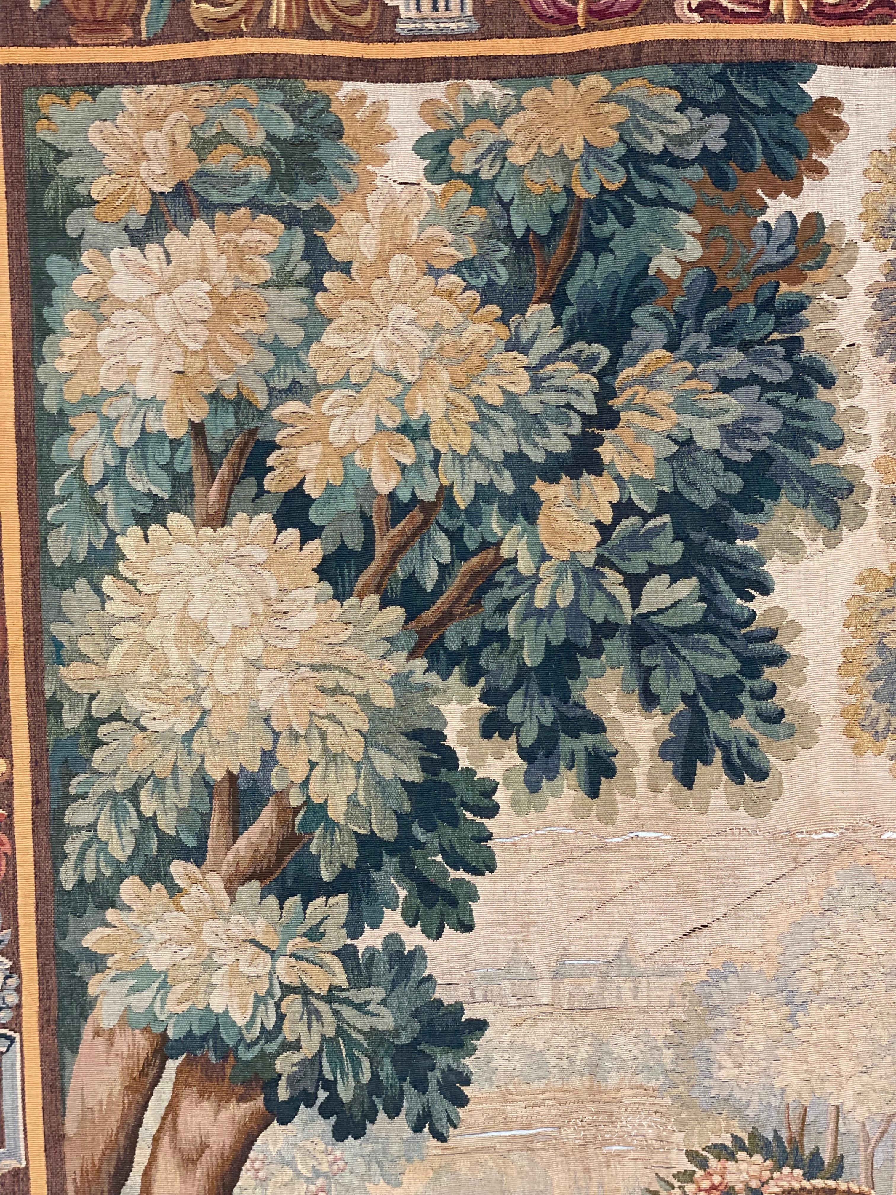 19th Century French Aubusson Tapestry, 'Lady and Children Picking Up Fruits' For Sale