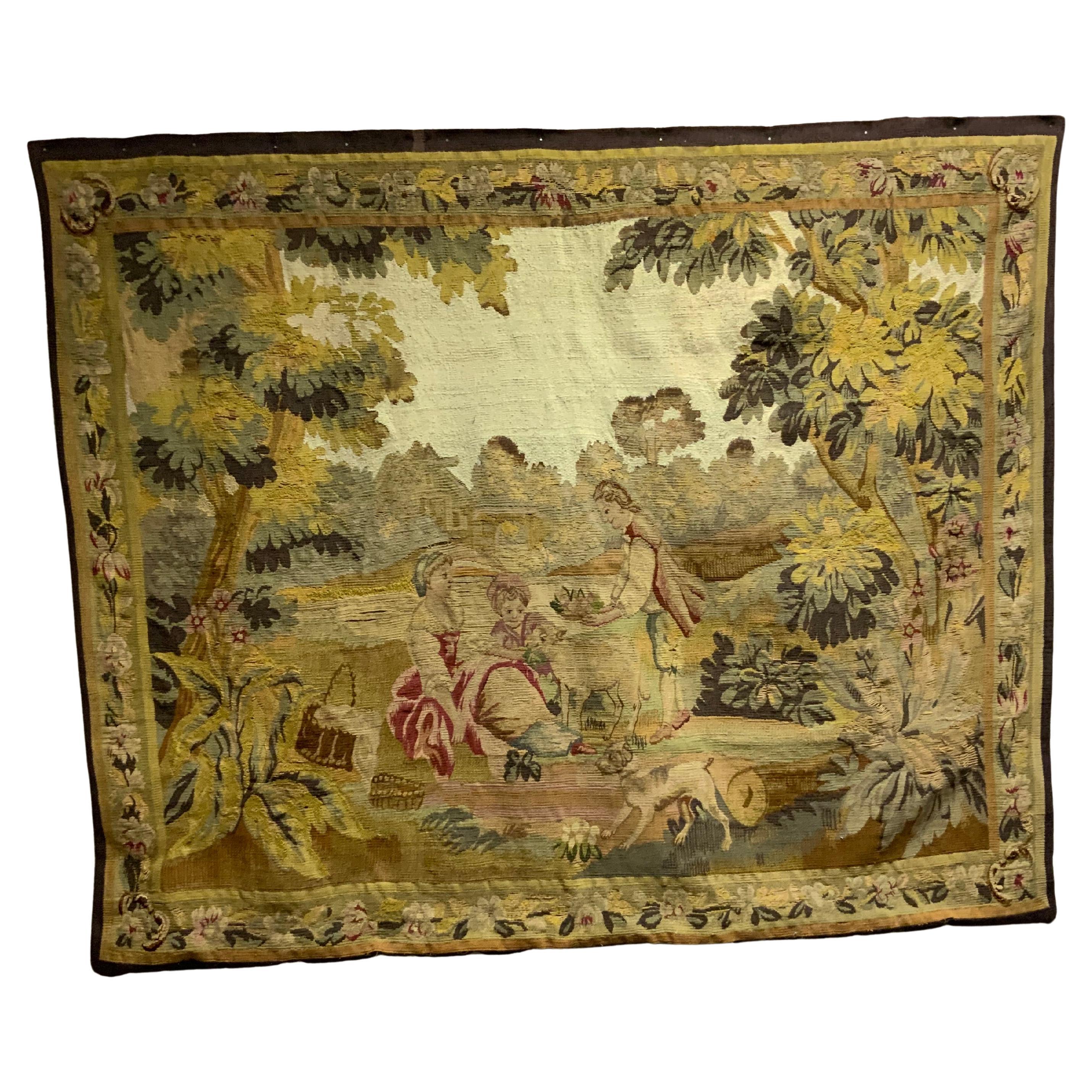 French Aubusson tapestry neoclassical garden scene 19 th century For Sale