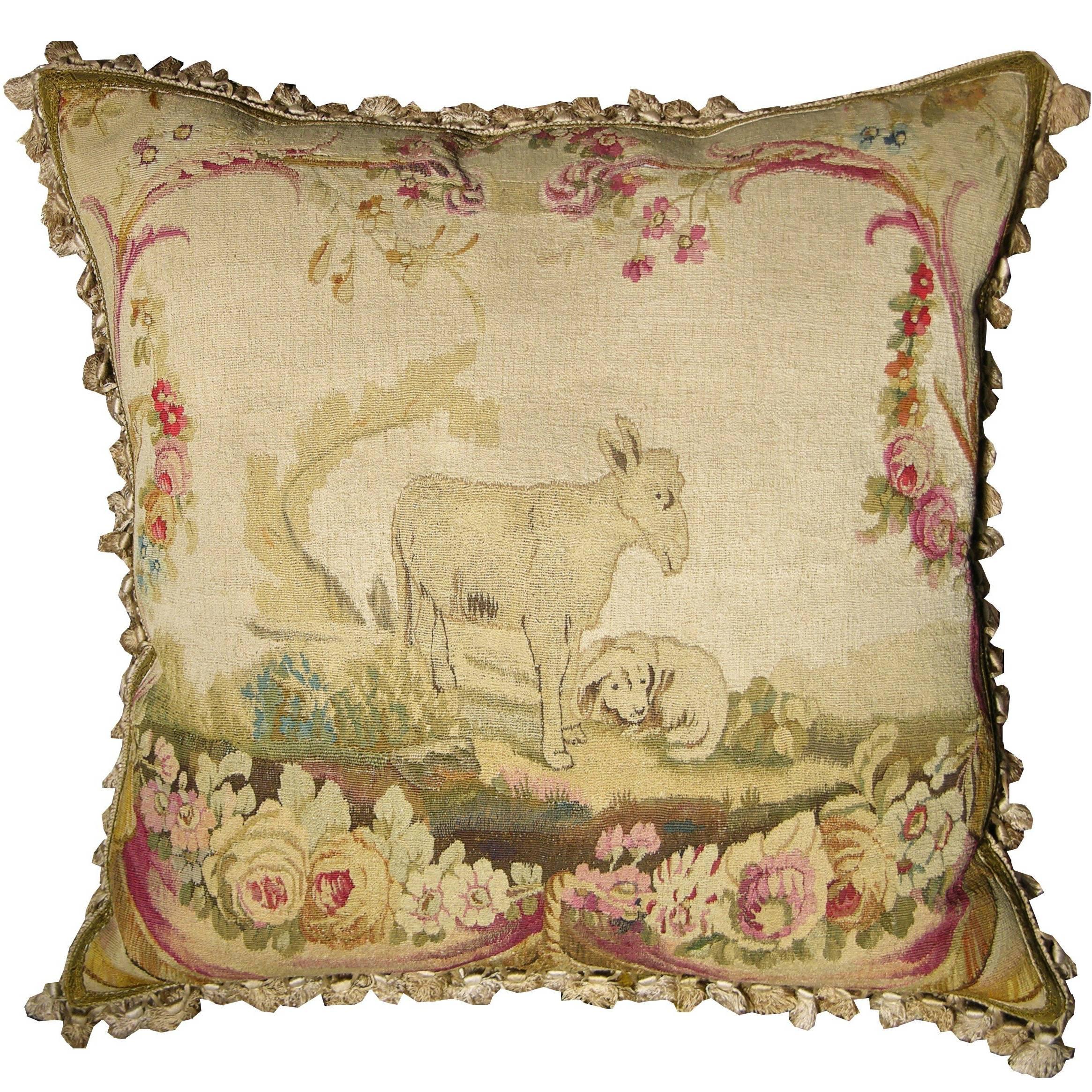 French Aubusson Tapestry Pillow, circa 1820 1284p For Sale