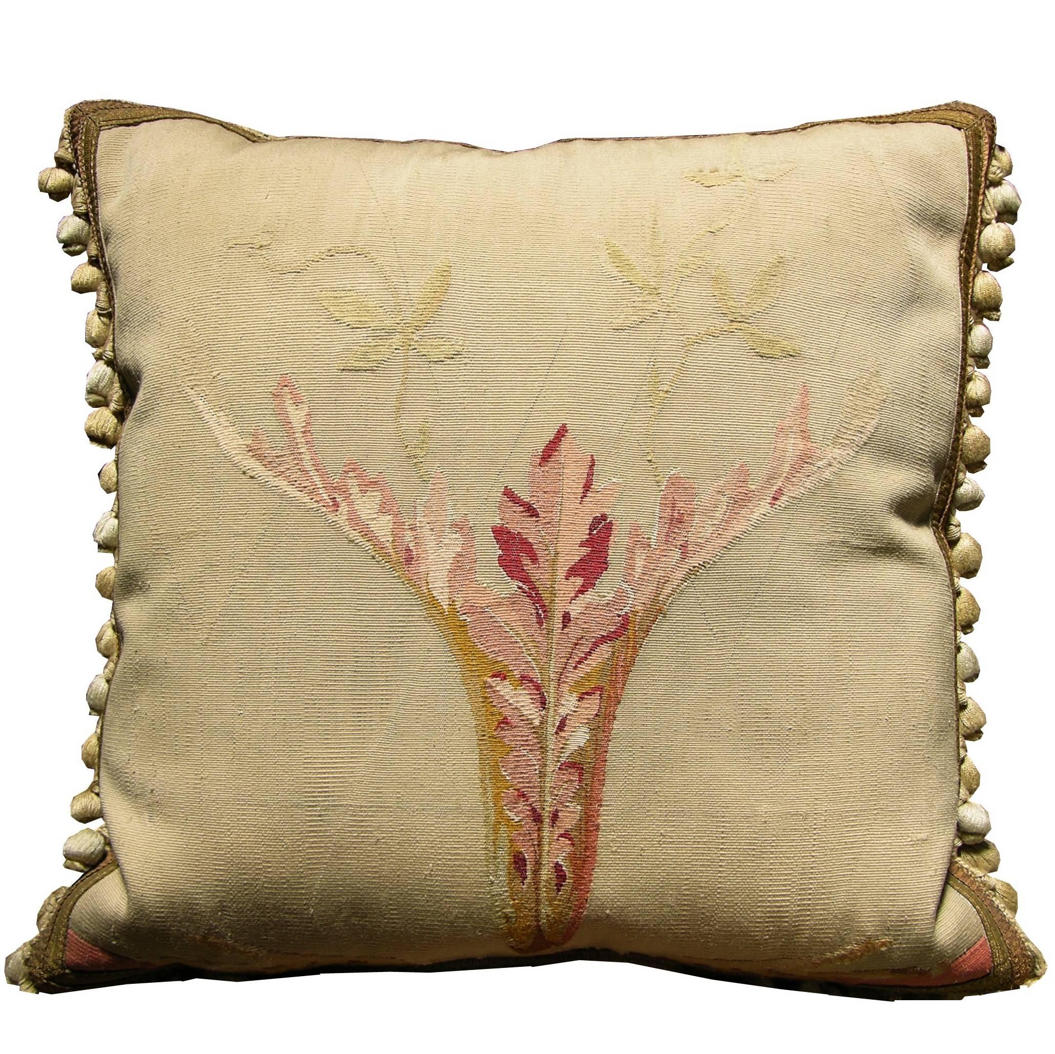 French Aubusson Tapestry Pillow, circa 1860 1139p For Sale