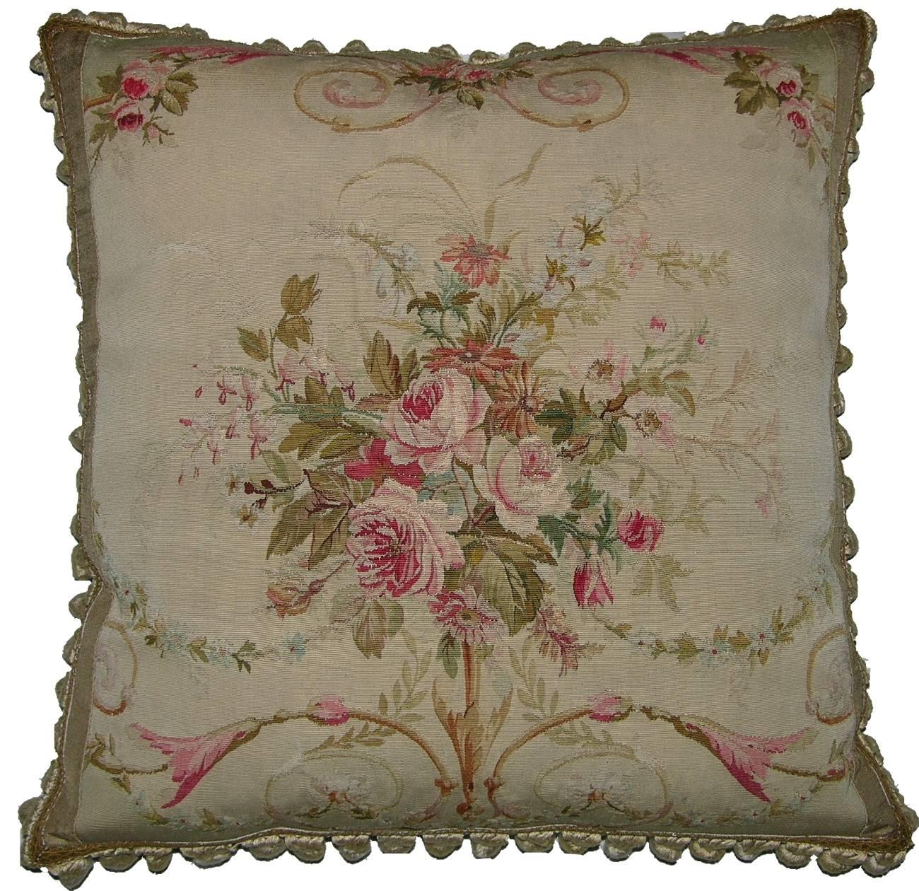 French Aubusson Tapestry Pillow, circa 1860 For Sale