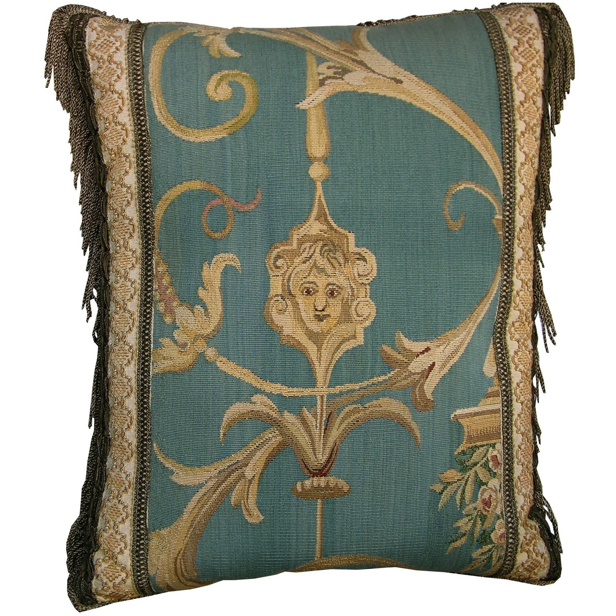 French Aubusson Tapestry Pillow, circa 19th Century 430p For Sale