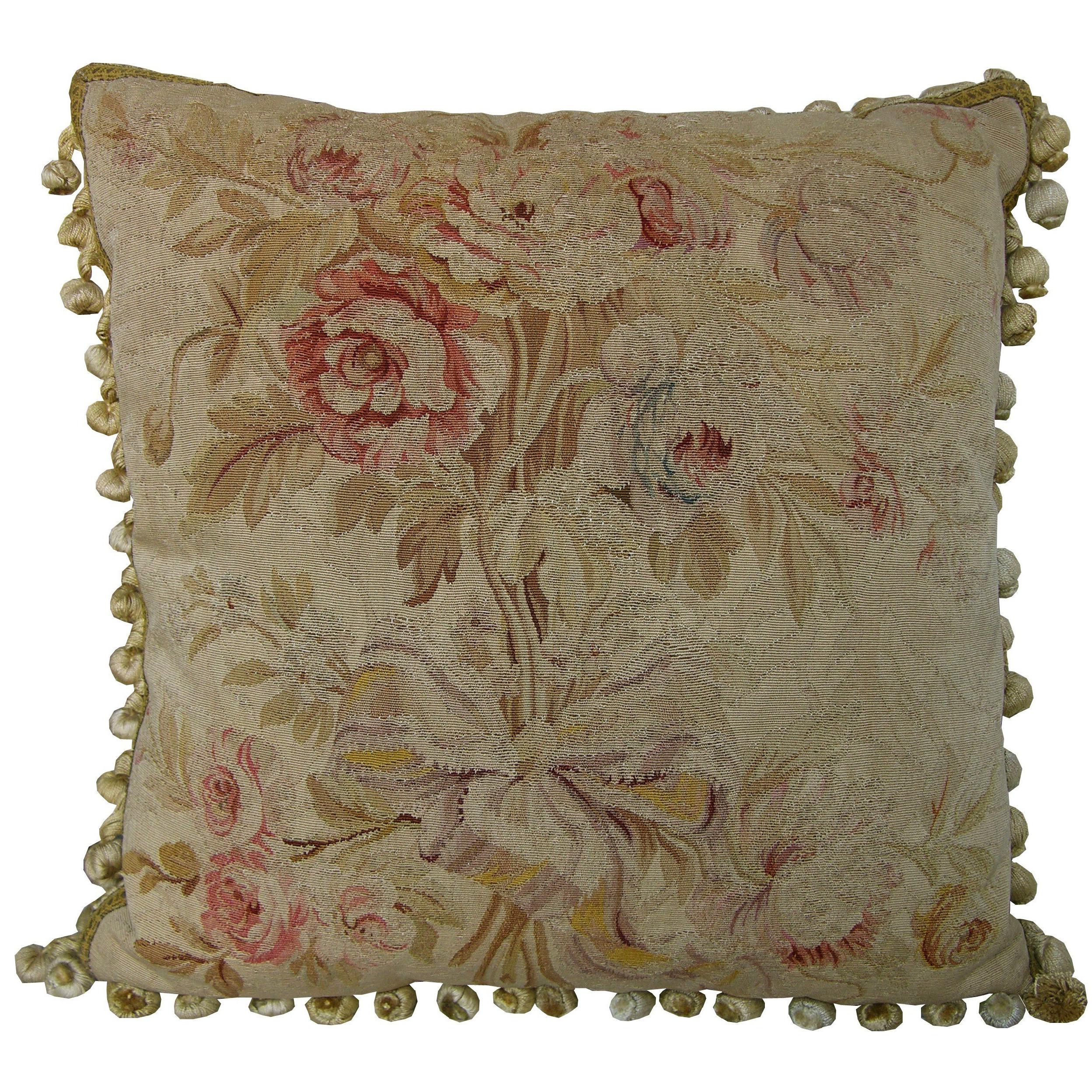 French Aubusson Tapestry Pillow, circa 1850 1404p For Sale