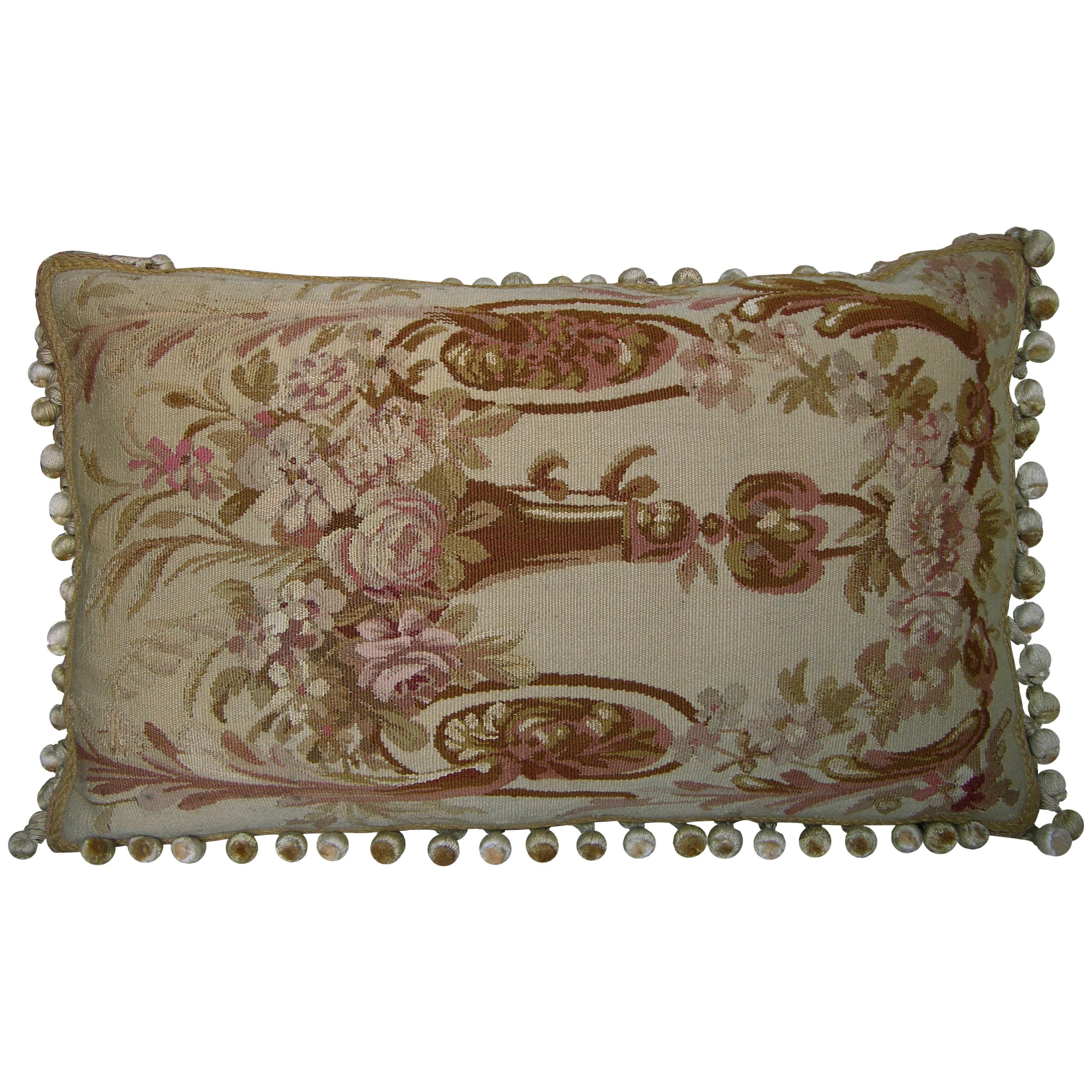 French Aubusson Tapestry Pillow, circa 1870 1288p For Sale