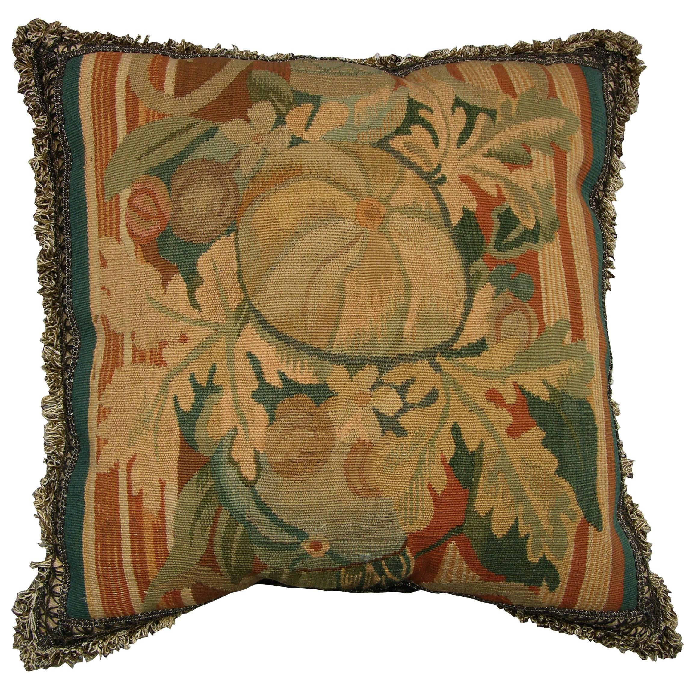 French Aubusson Tapestry Pillow, circa 1880 170p For Sale