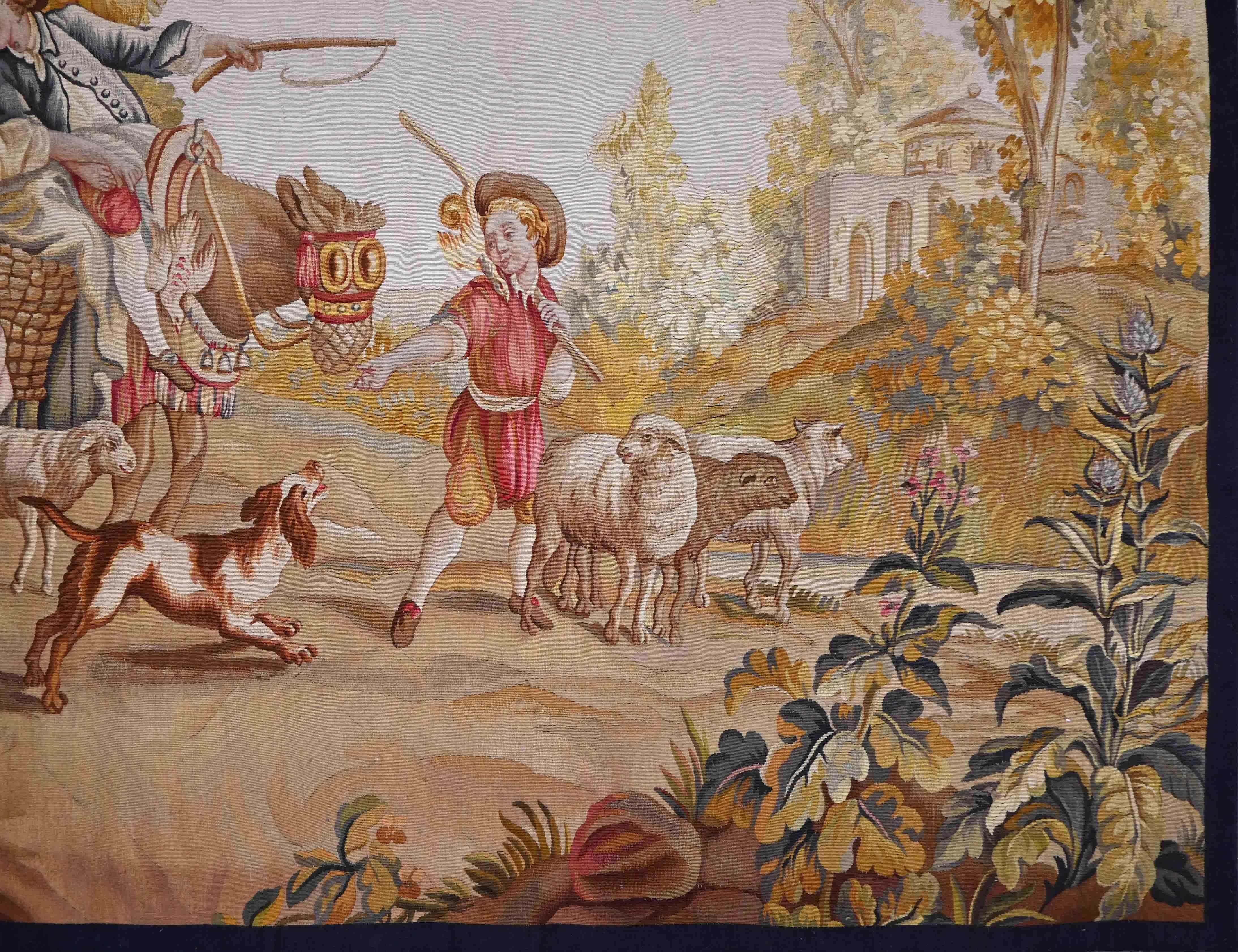 Französischer Wandteppich aus Aubusson, ländliche Szene - Nr. 1344 im Angebot 5