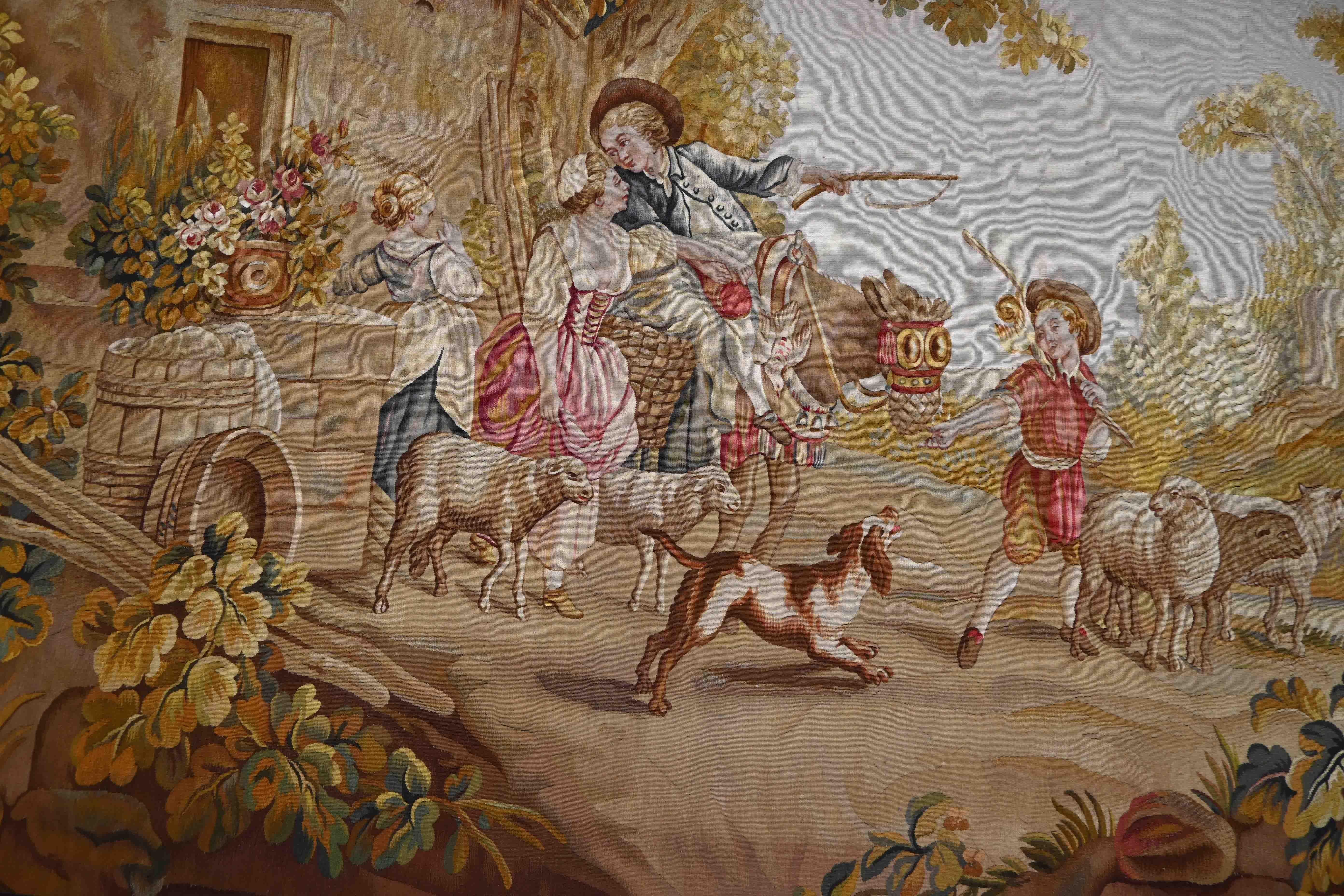 Französischer Wandteppich aus Aubusson, ländliche Szene - Nr. 1344 im Angebot 6