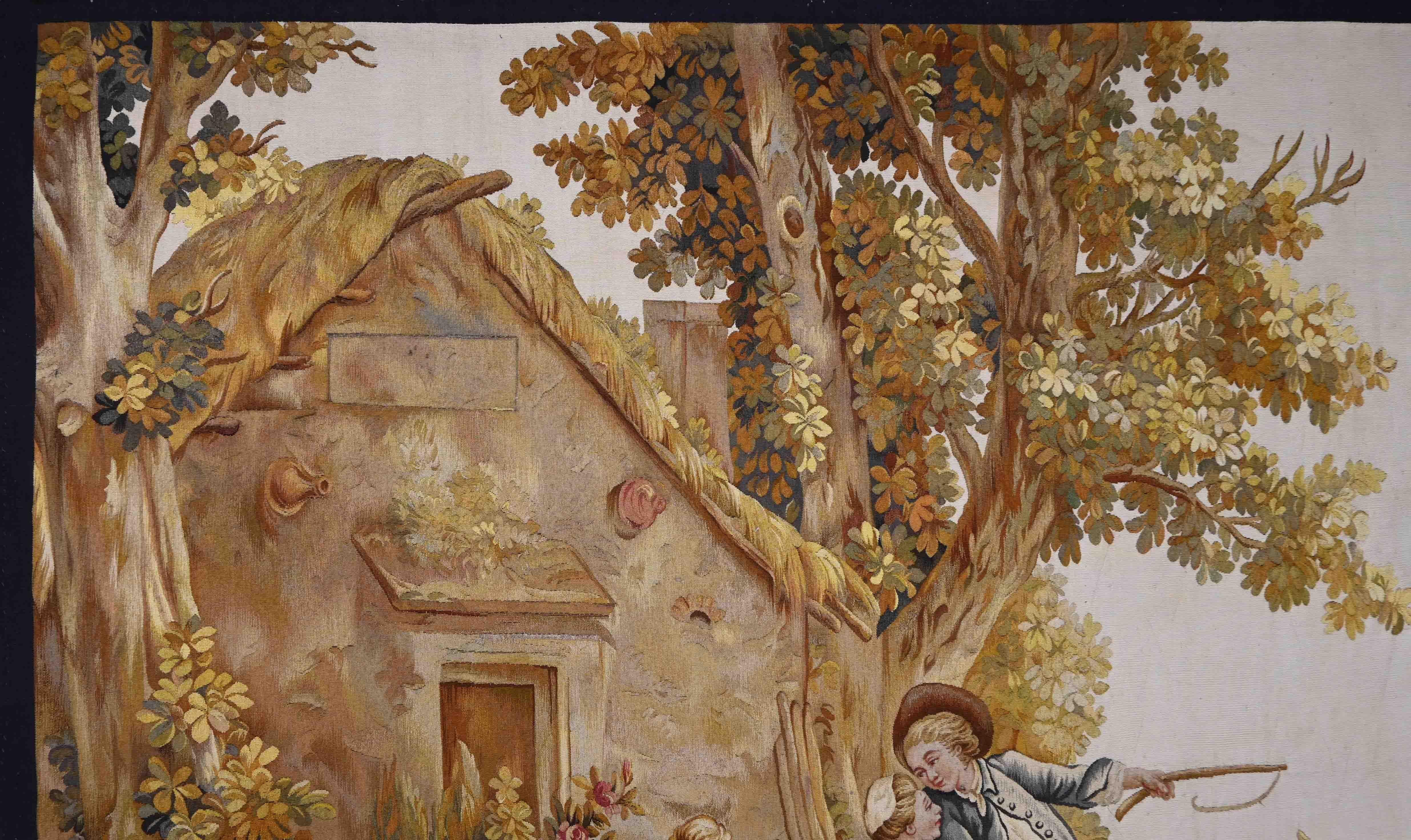 Französischer Wandteppich aus Aubusson, ländliche Szene - Nr. 1344 (Handgewebt) im Angebot