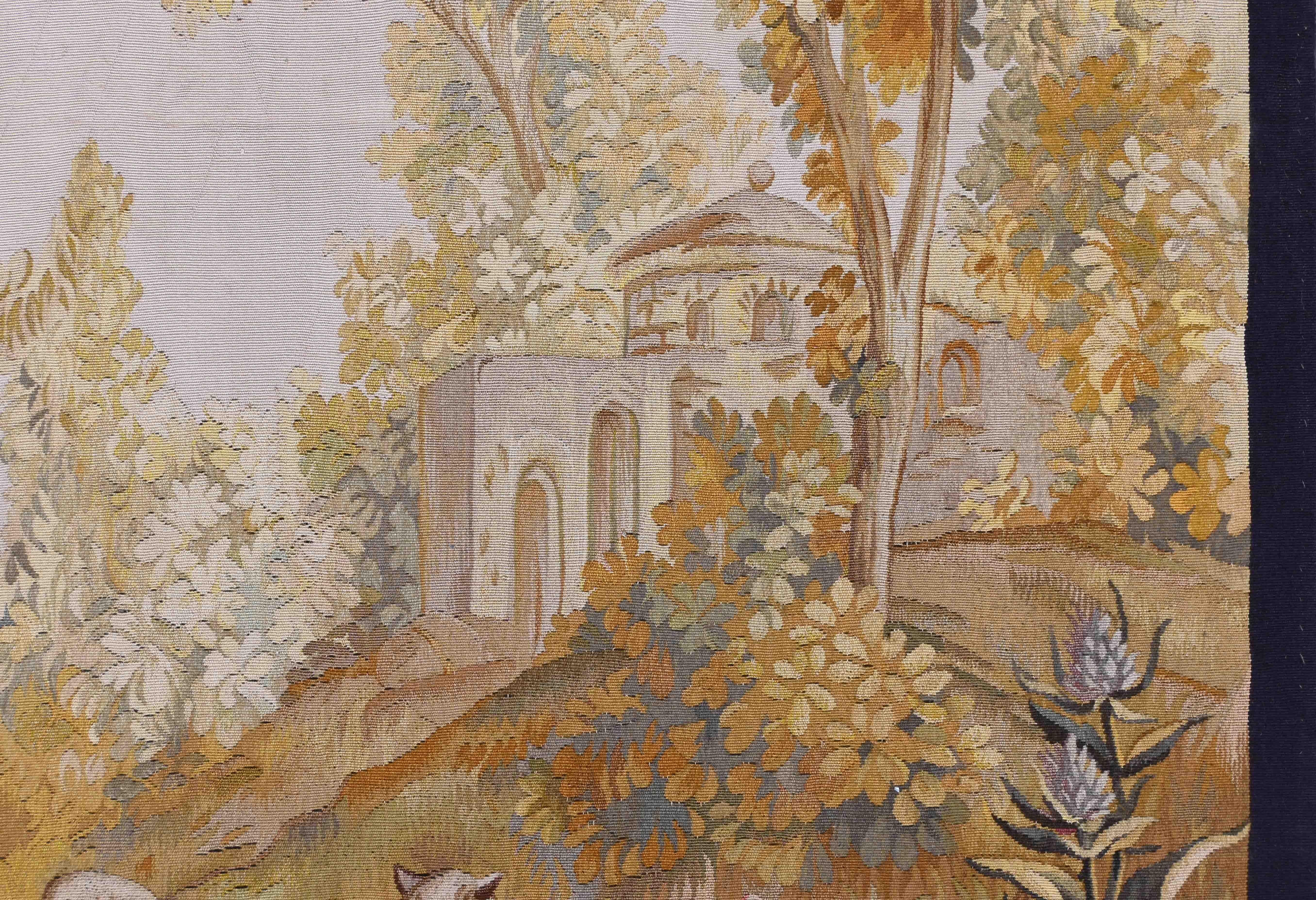 Französischer Wandteppich aus Aubusson, ländliche Szene - Nr. 1344 im Angebot 2