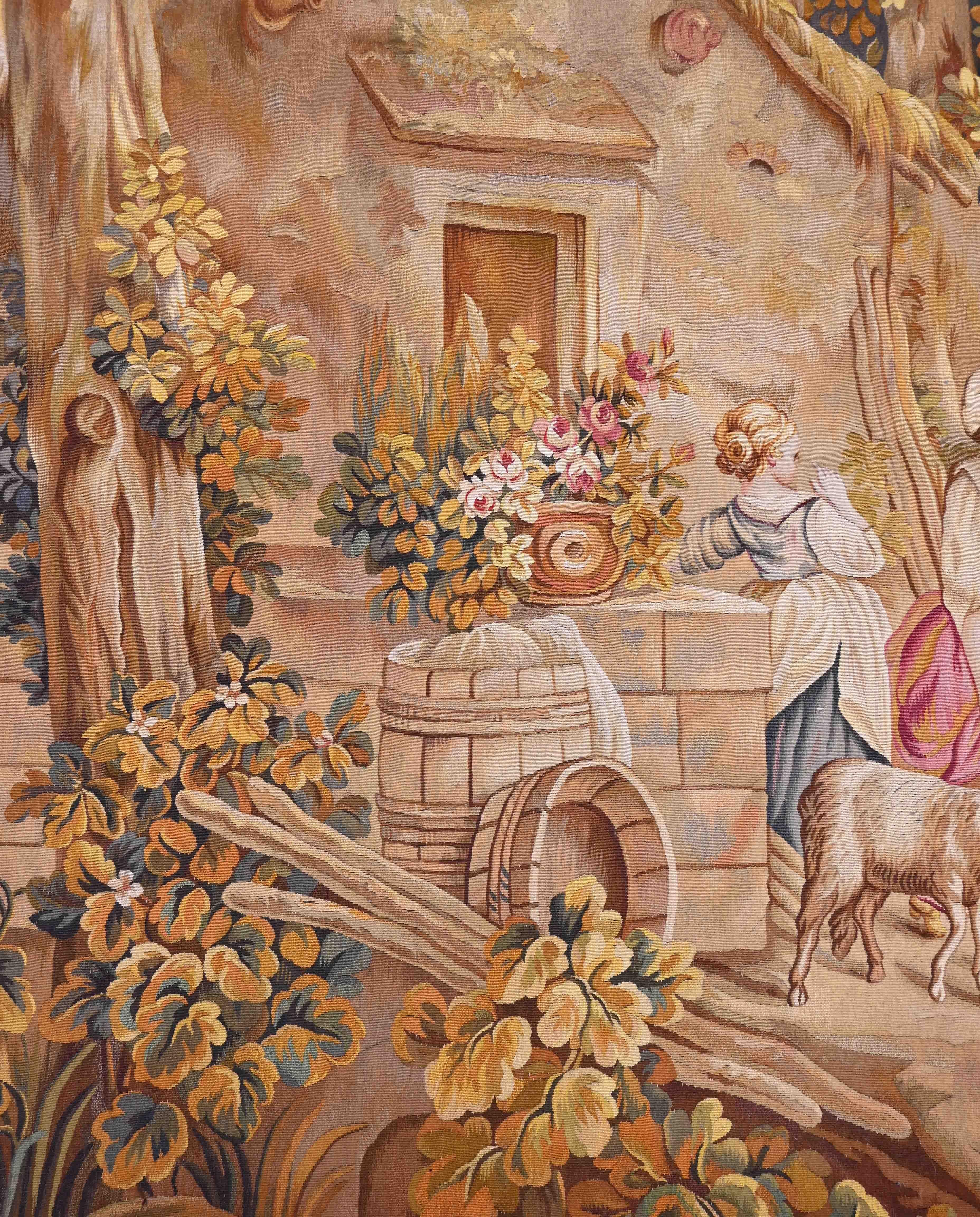 Französischer Wandteppich aus Aubusson, ländliche Szene - Nr. 1344 im Angebot 3