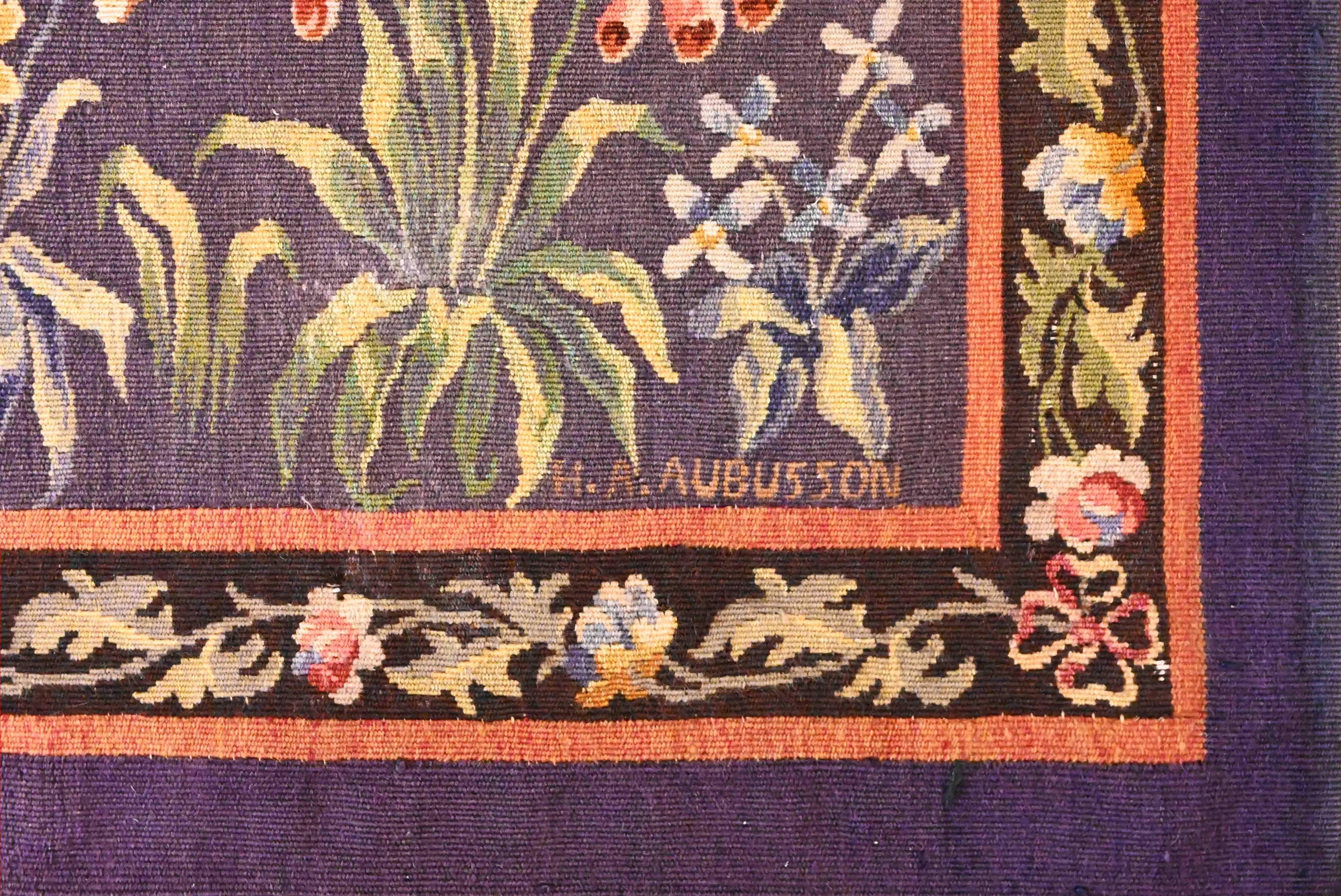 Französischer Aubusson-Wandteppich, signiert, 19. Jahrhundert – Ein Paar Hirten – Nr. 1369 im Angebot 3