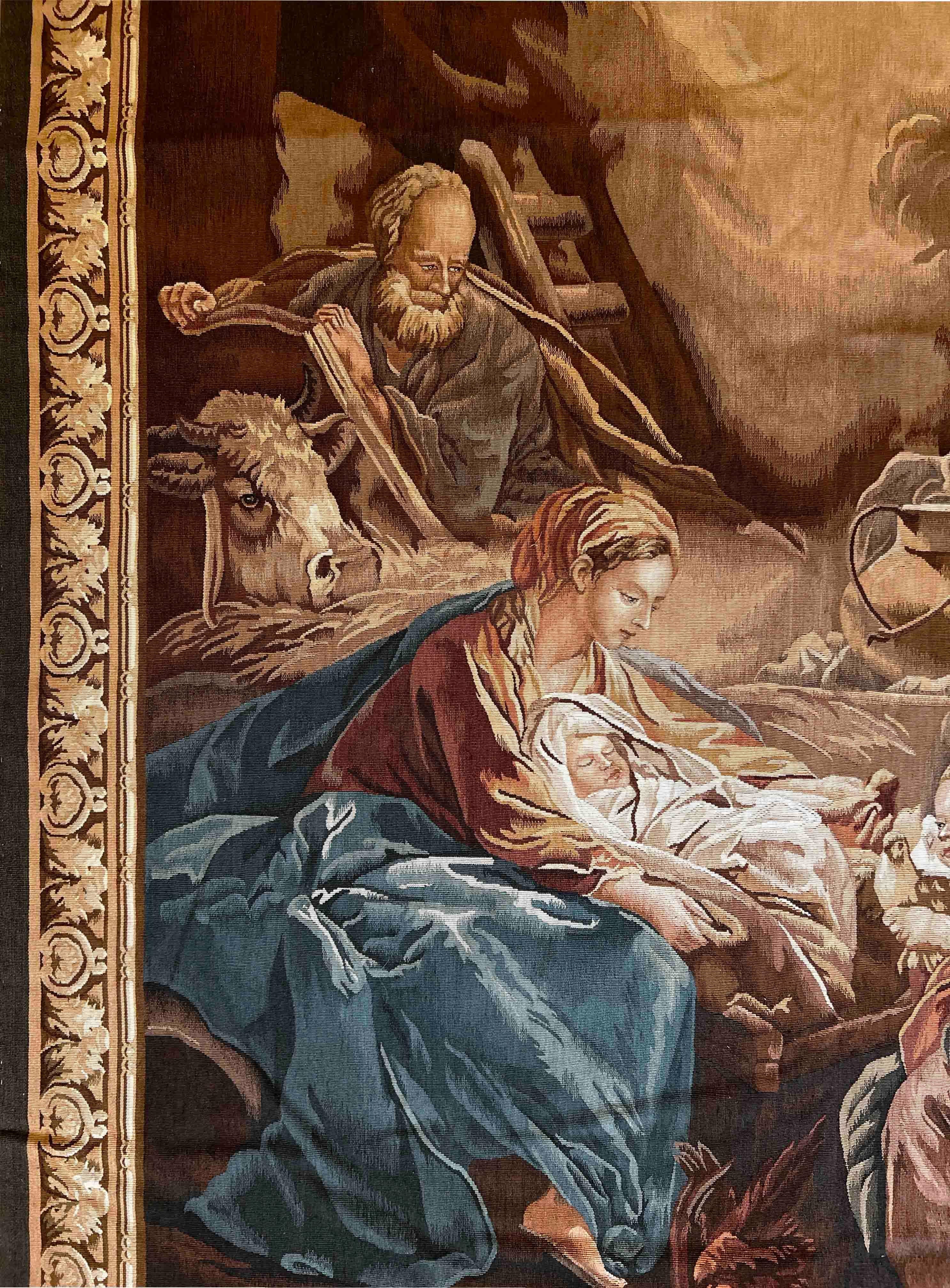 Französischer Aubusson-Wandteppich, The Scene of the Birth of Jesus Christ, Nr. 1045, Französisch (Handgewebt) im Angebot