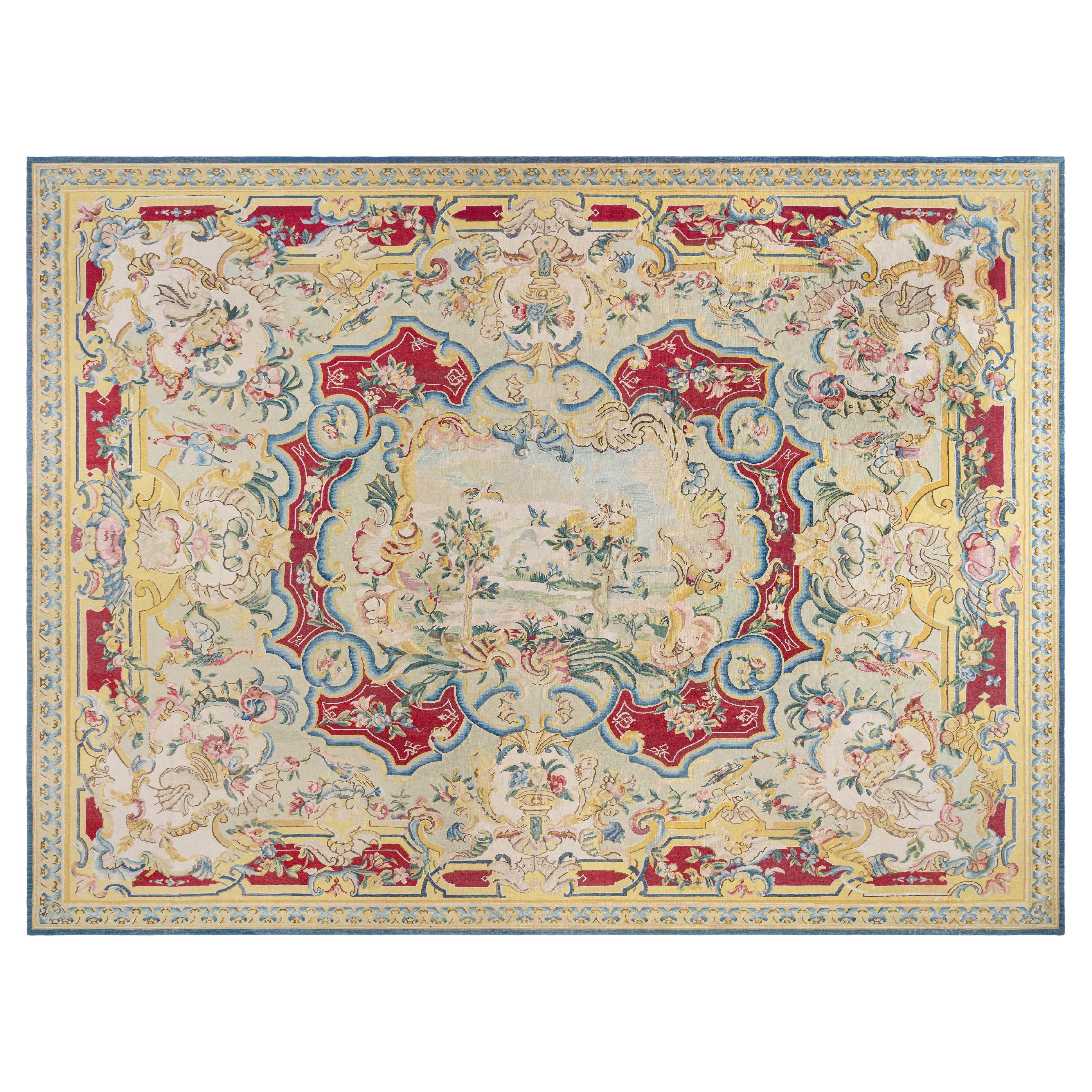 French Aubusson Wool Rug by Galerie Chevalier – “Garden of Eden” For Sale