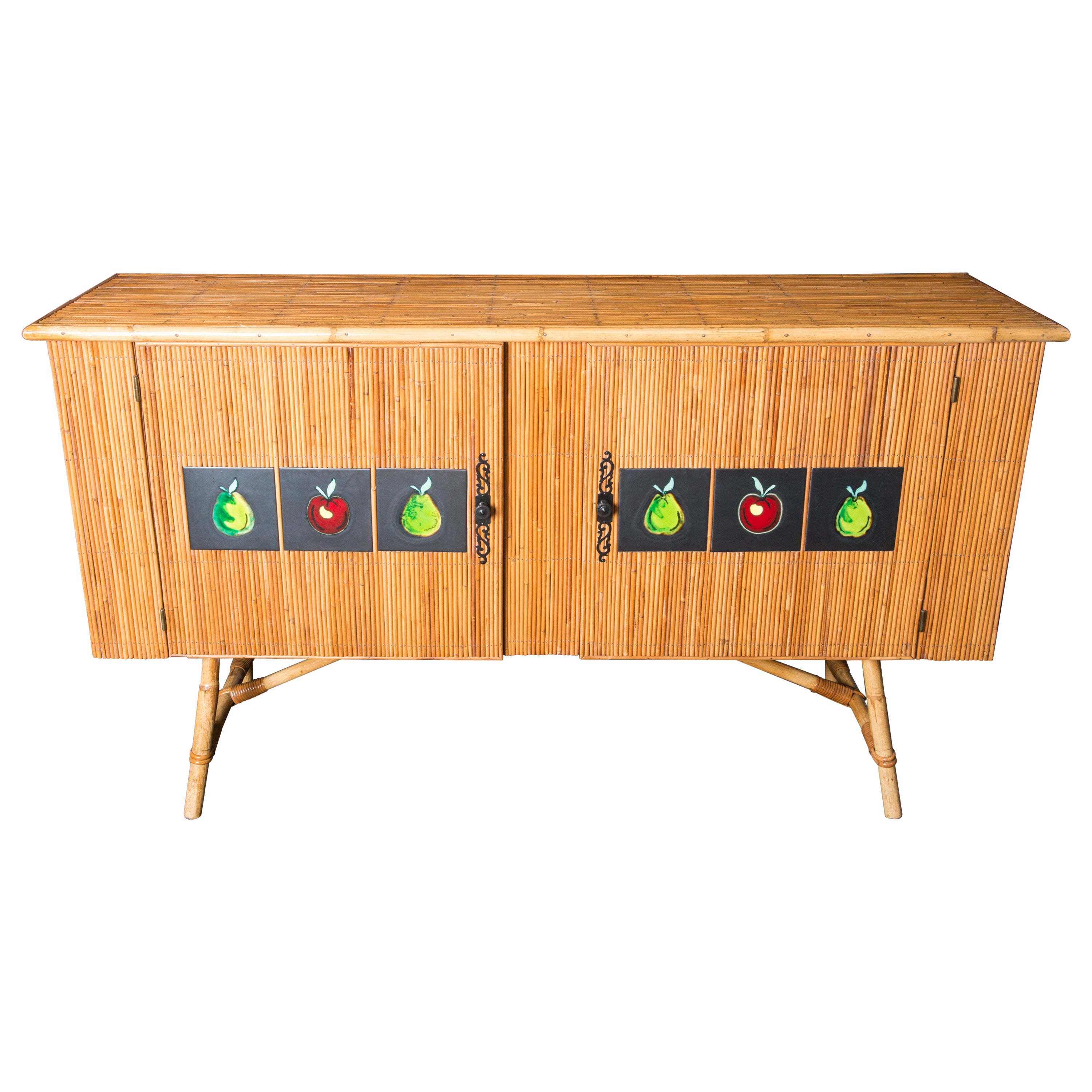 Französisches Audoux- und Minet-Rattan-Buffet, Sideboard