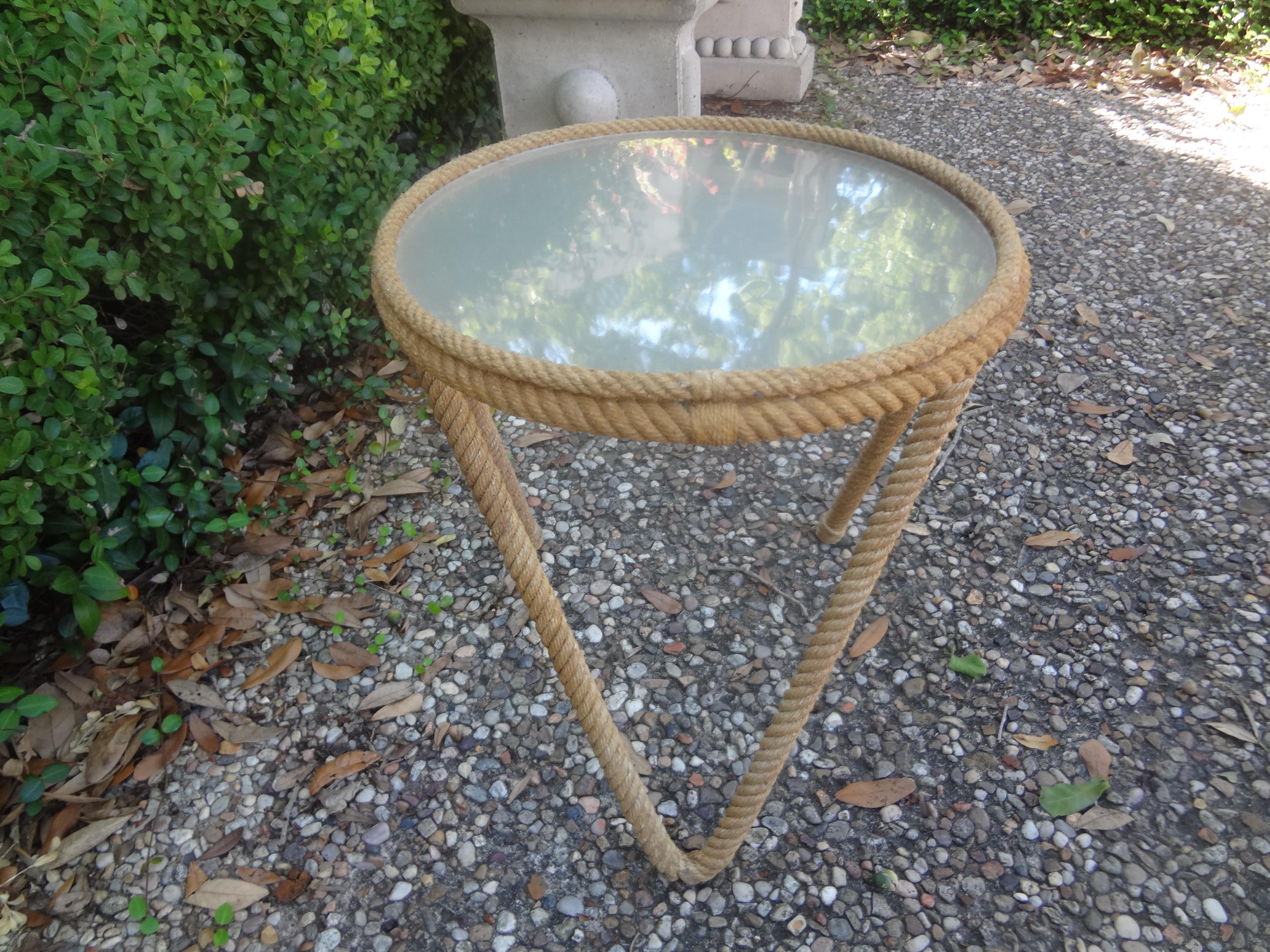 French Audoux & Minet Rope And Glass Table In Good Condition For Sale In Houston, TX