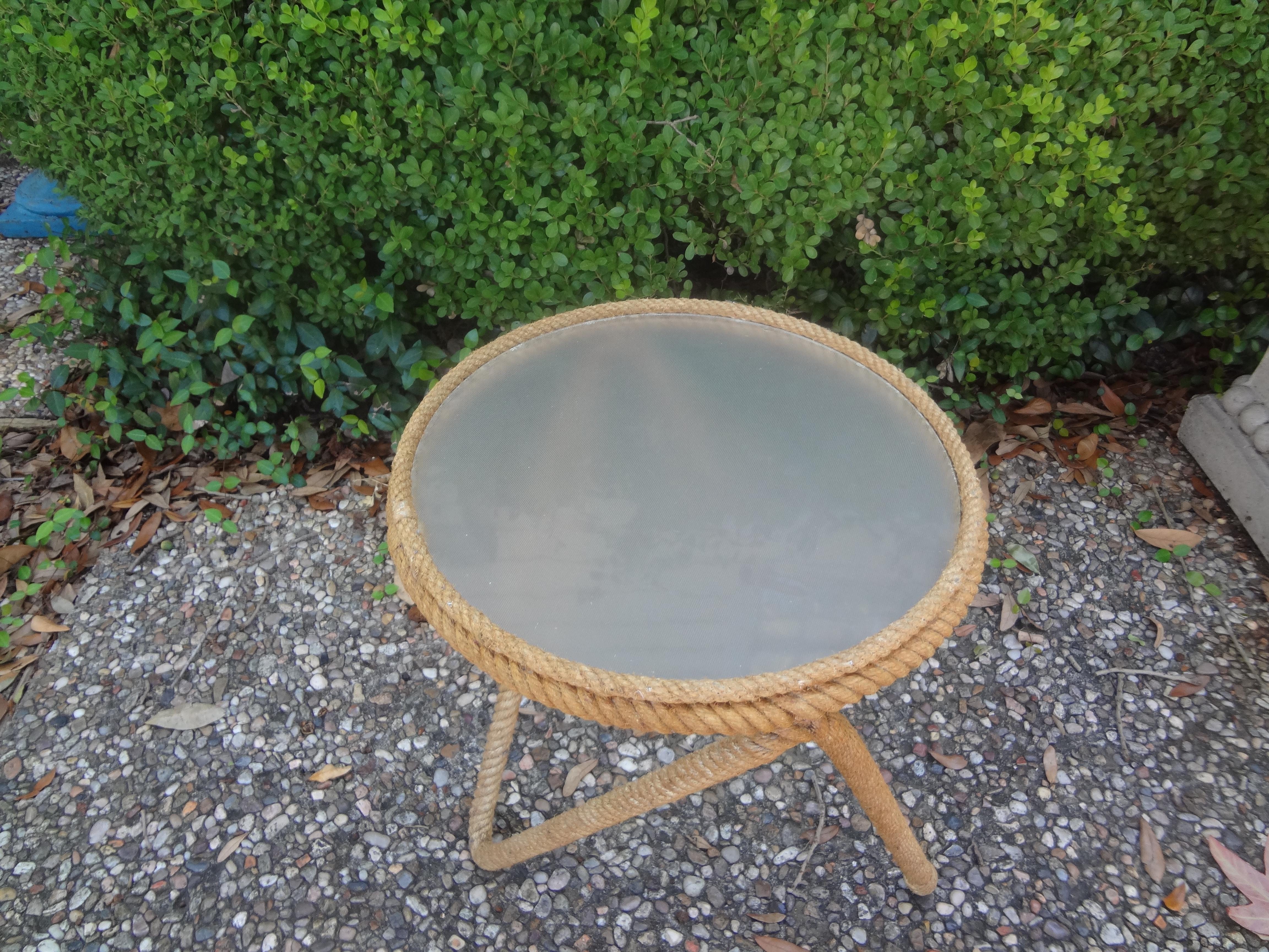 Mid-20th Century French Audoux & Minet Rope And Glass Table For Sale
