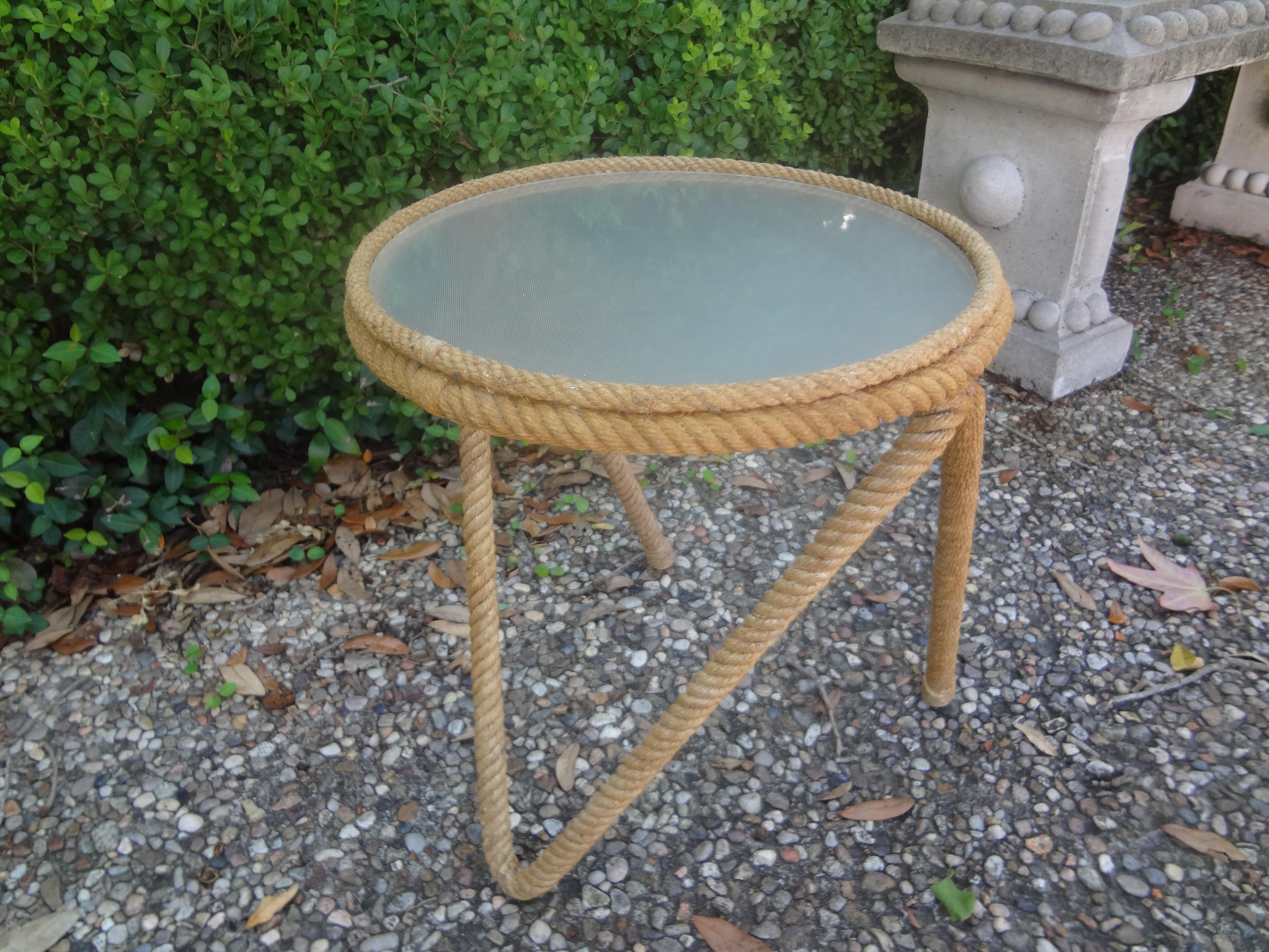 French Audoux & Minet Rope And Glass Table For Sale 2