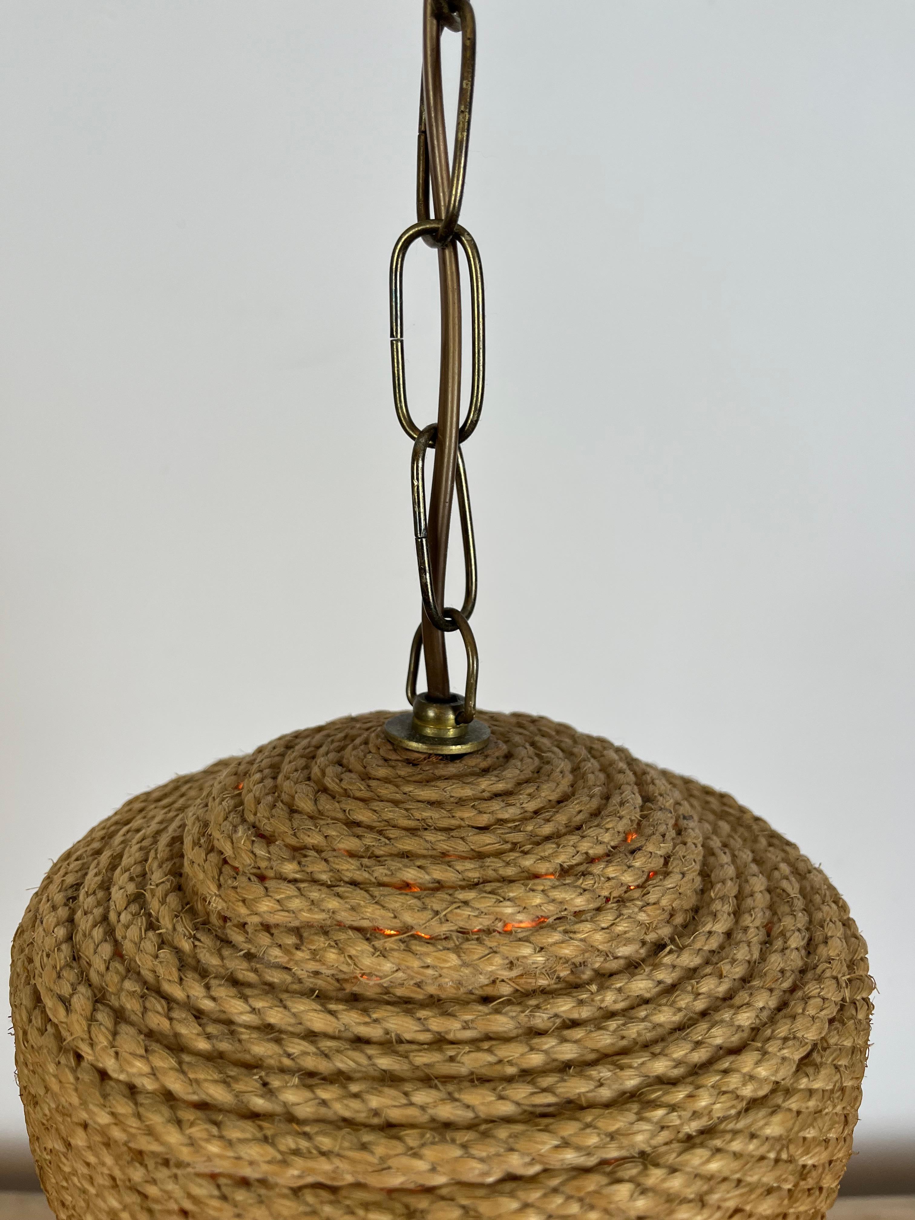 French Audoux Minnet rope lantern chandelier, 1950's For Sale 4