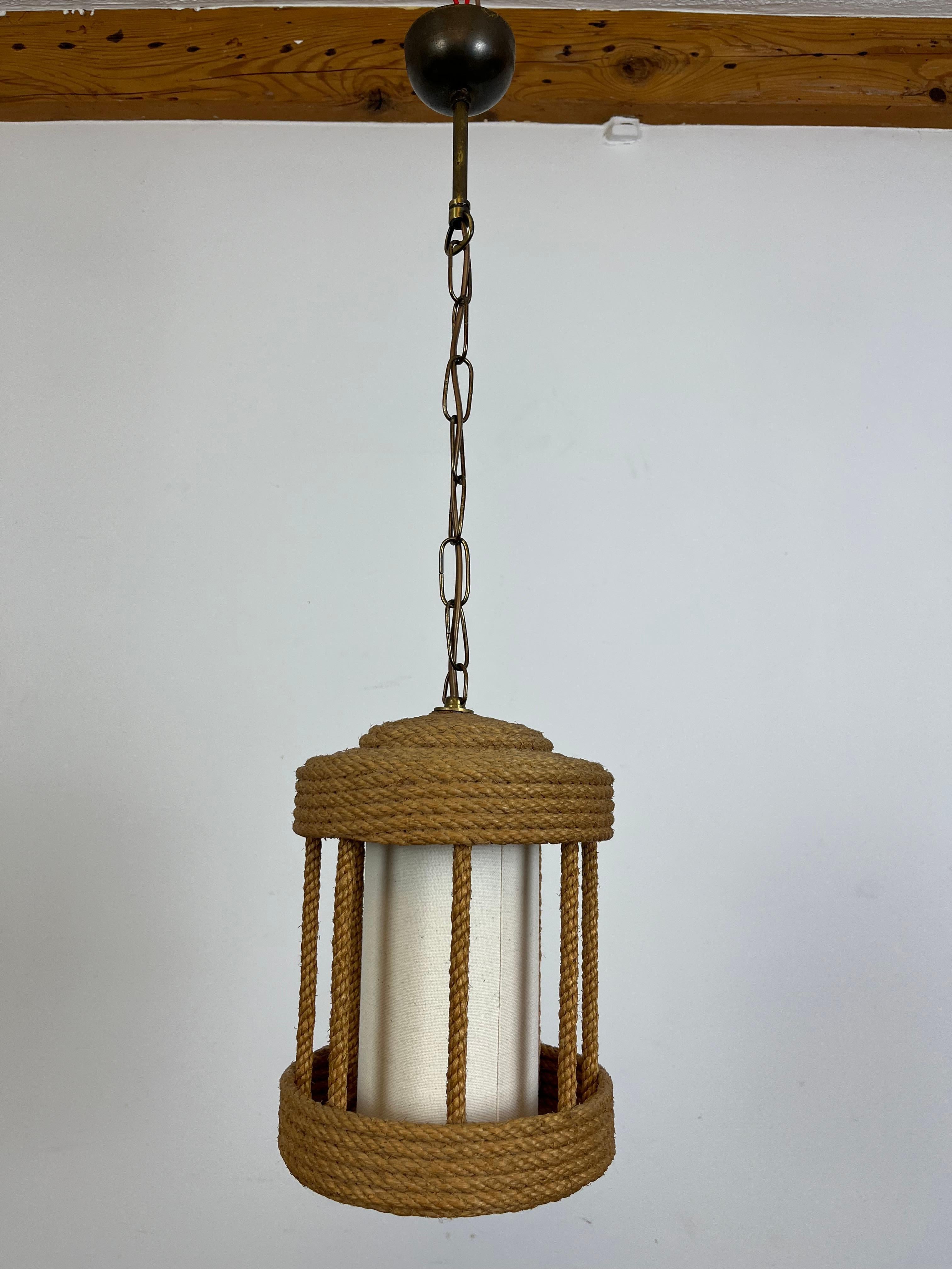 Rare and beautiful lantern chandelier attributed to Audoux Minnet, France, in the 1950's. 